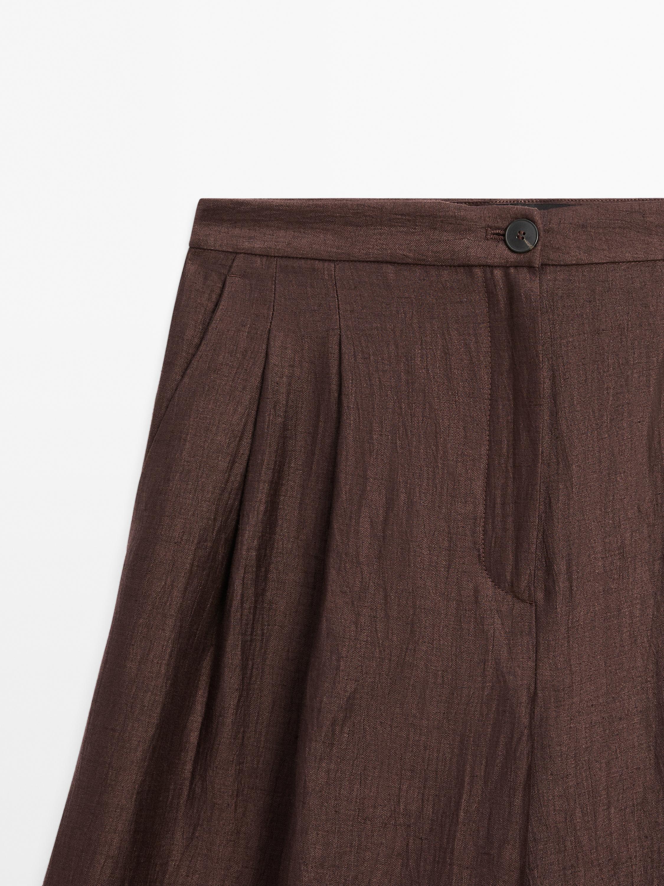 Wide-leg mid-rise crinkle trousers