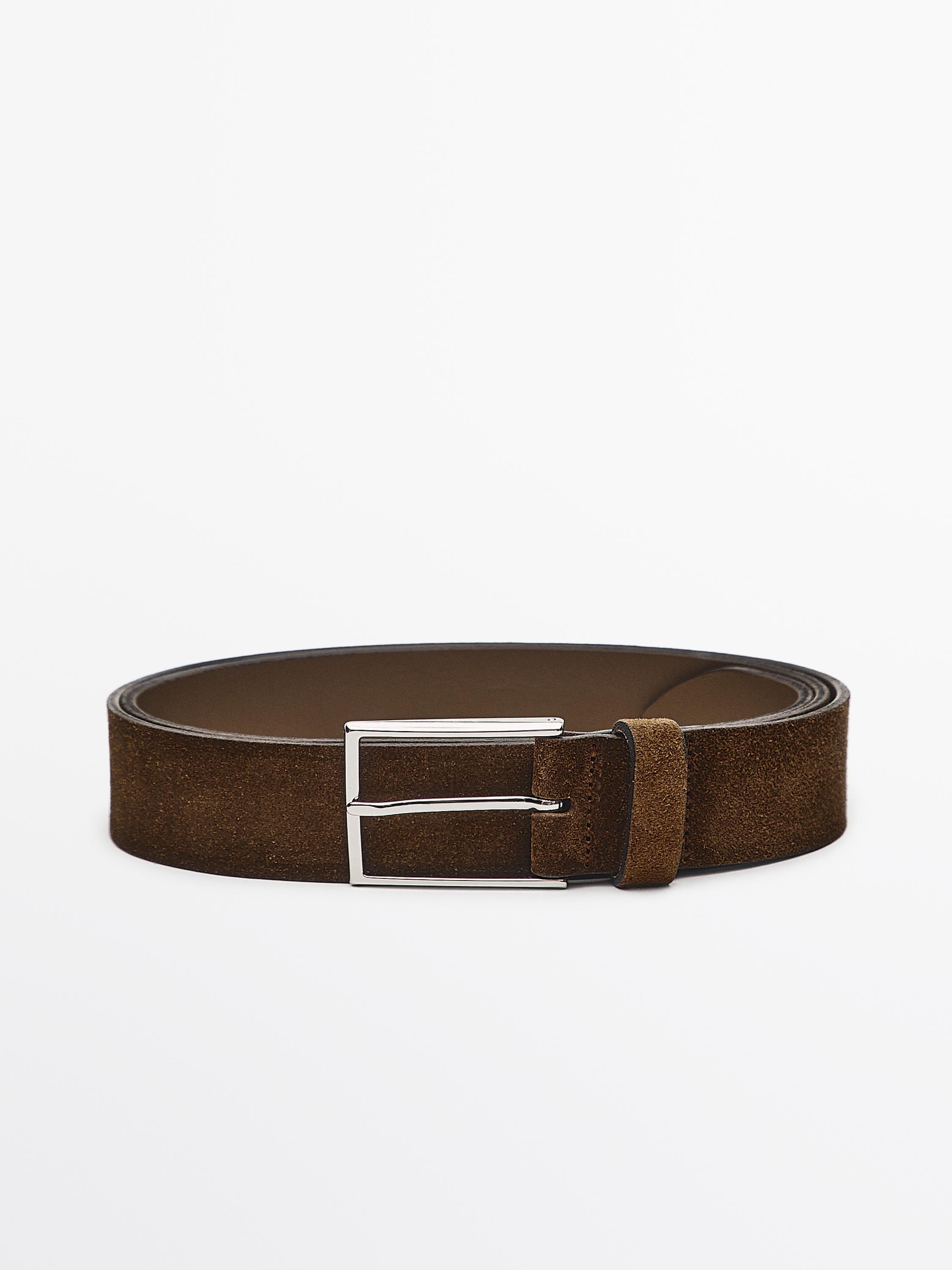 Plush nappa leather belt with nickel buckle — BROWN