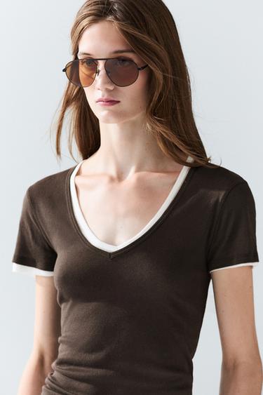 100% cotton double-layer short sleeve T-shirt — BROWN 3