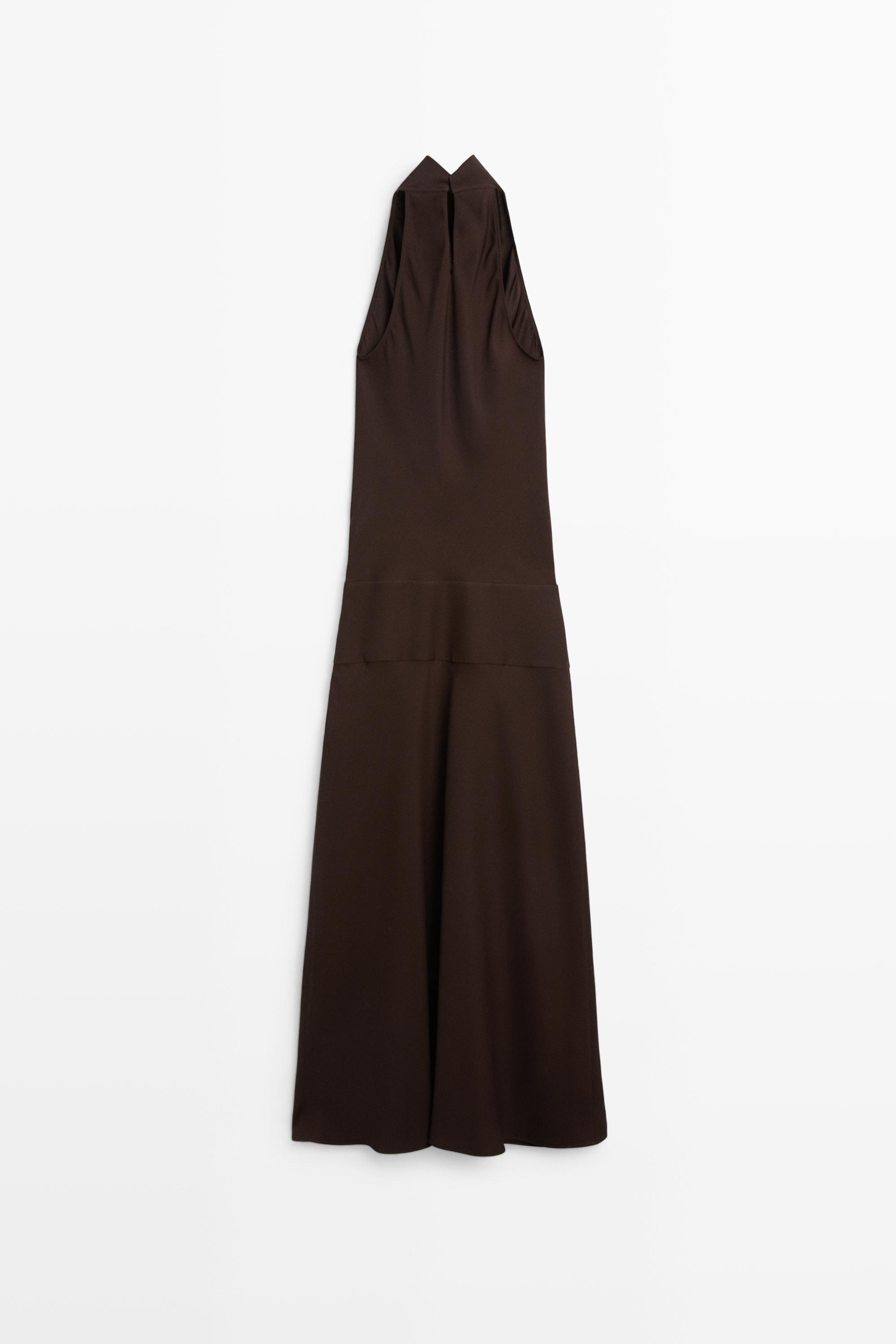 Halter midi dress with waistband detail — BROWN