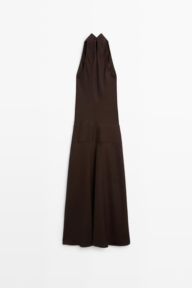 Halter midi dress with waistband detail — BROWN 6
