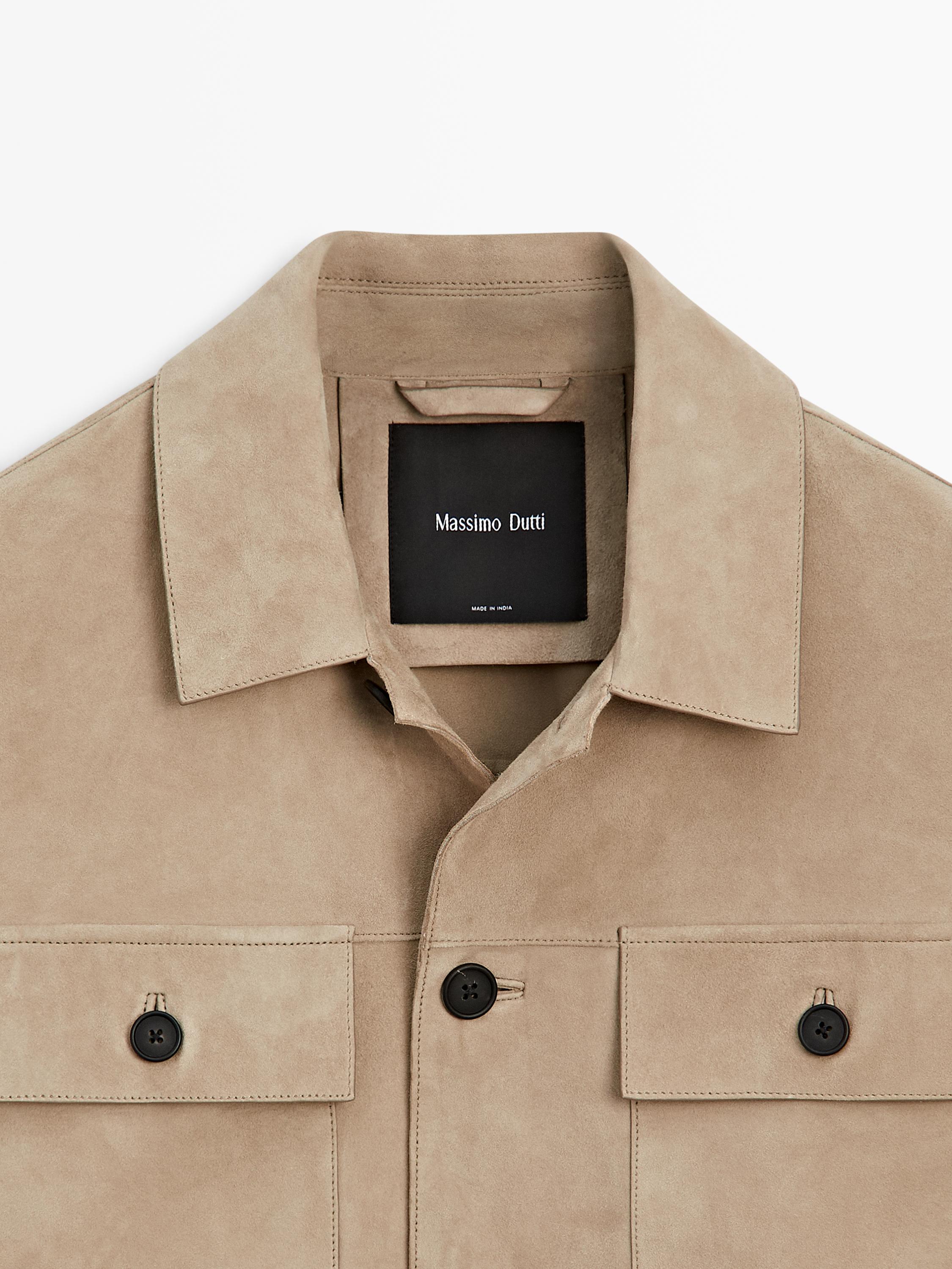Suede leather overshirt — BEIGE