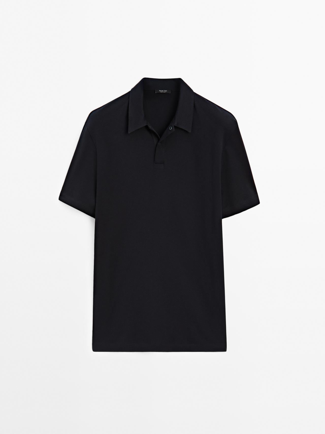 Massimo Dutti - Herre - Kortærmet Poloshirt Med Trykknapstolpe - Marineblå - Xl