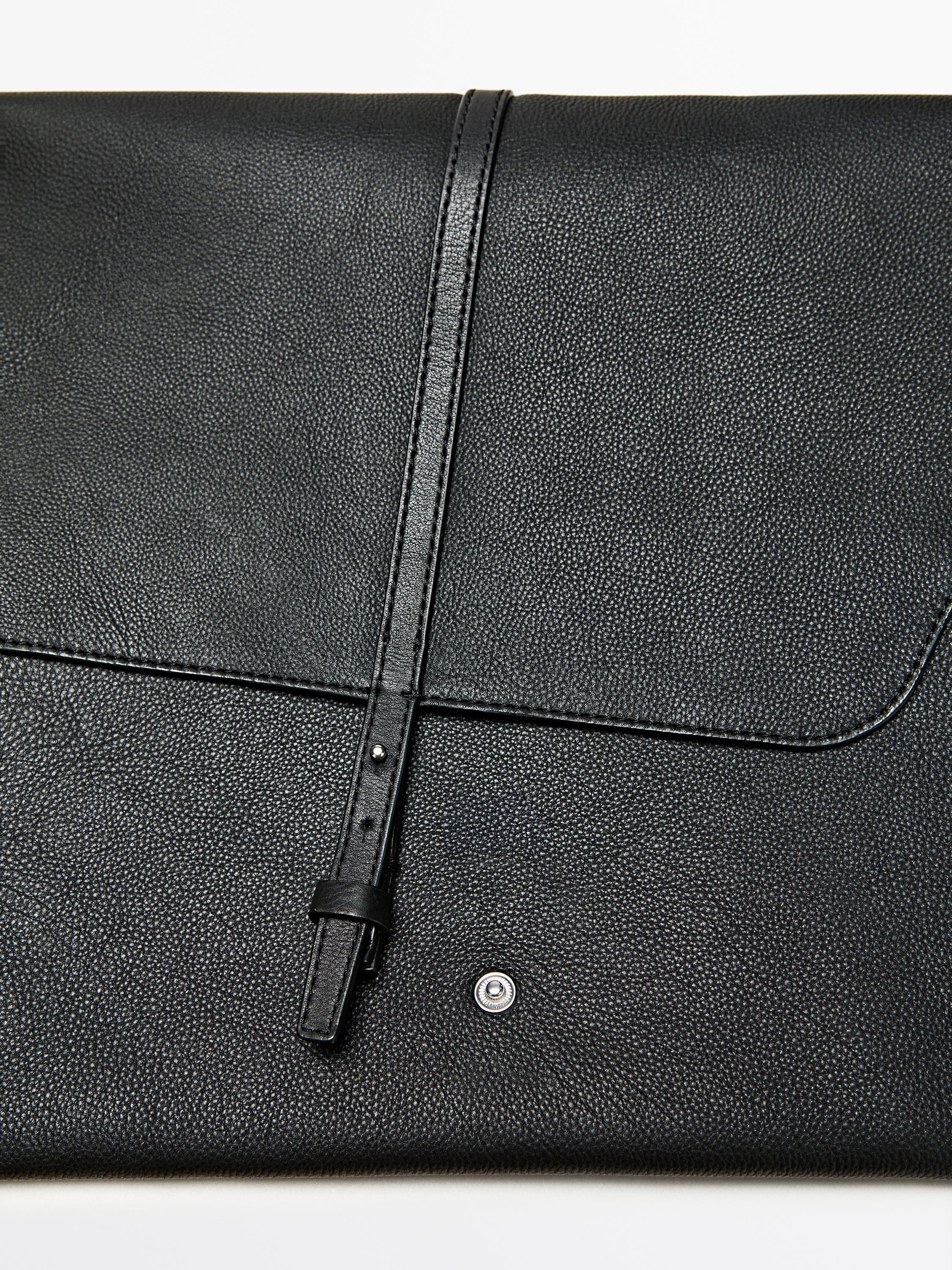 Cowhide leather laptop case with nappa finish — BLACK