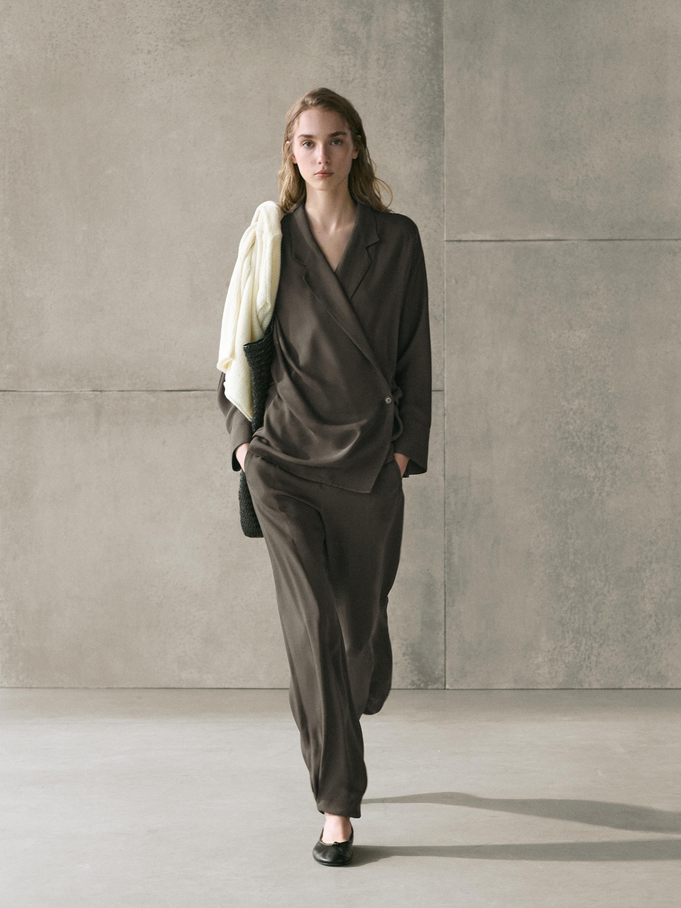 Flowing double-breasted overshirt — Greyish green