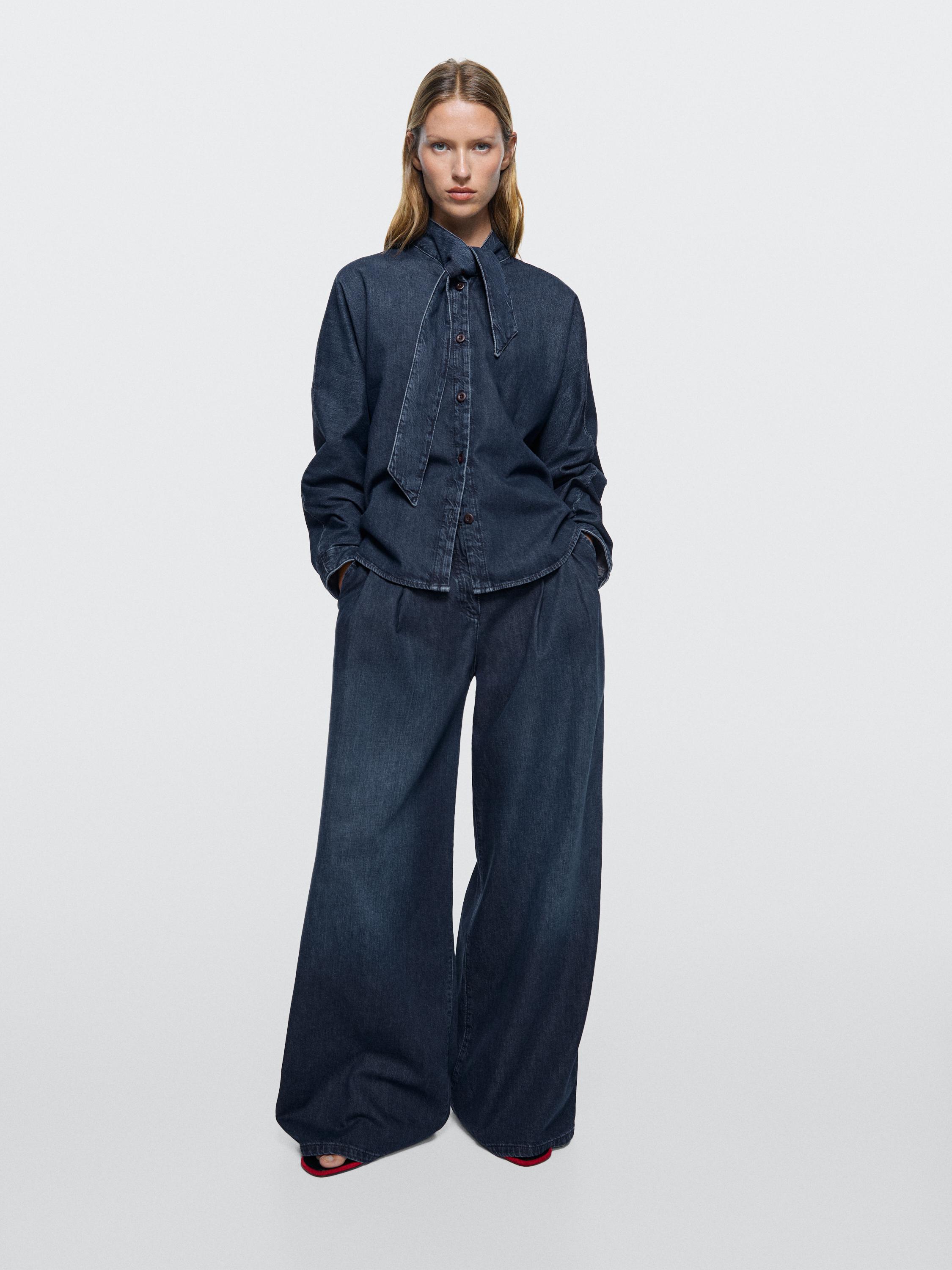 Denim shirt with collar detail — DARK BLUE