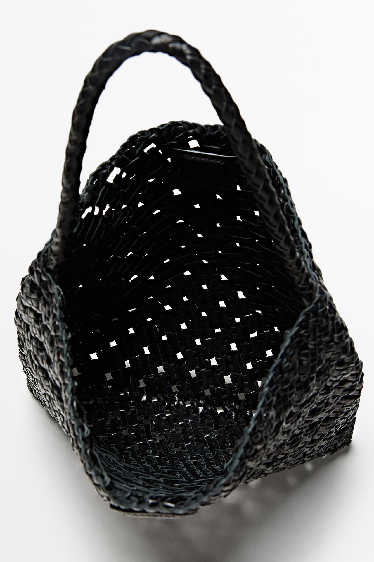 Medium braided nappa leather bag — BLACK