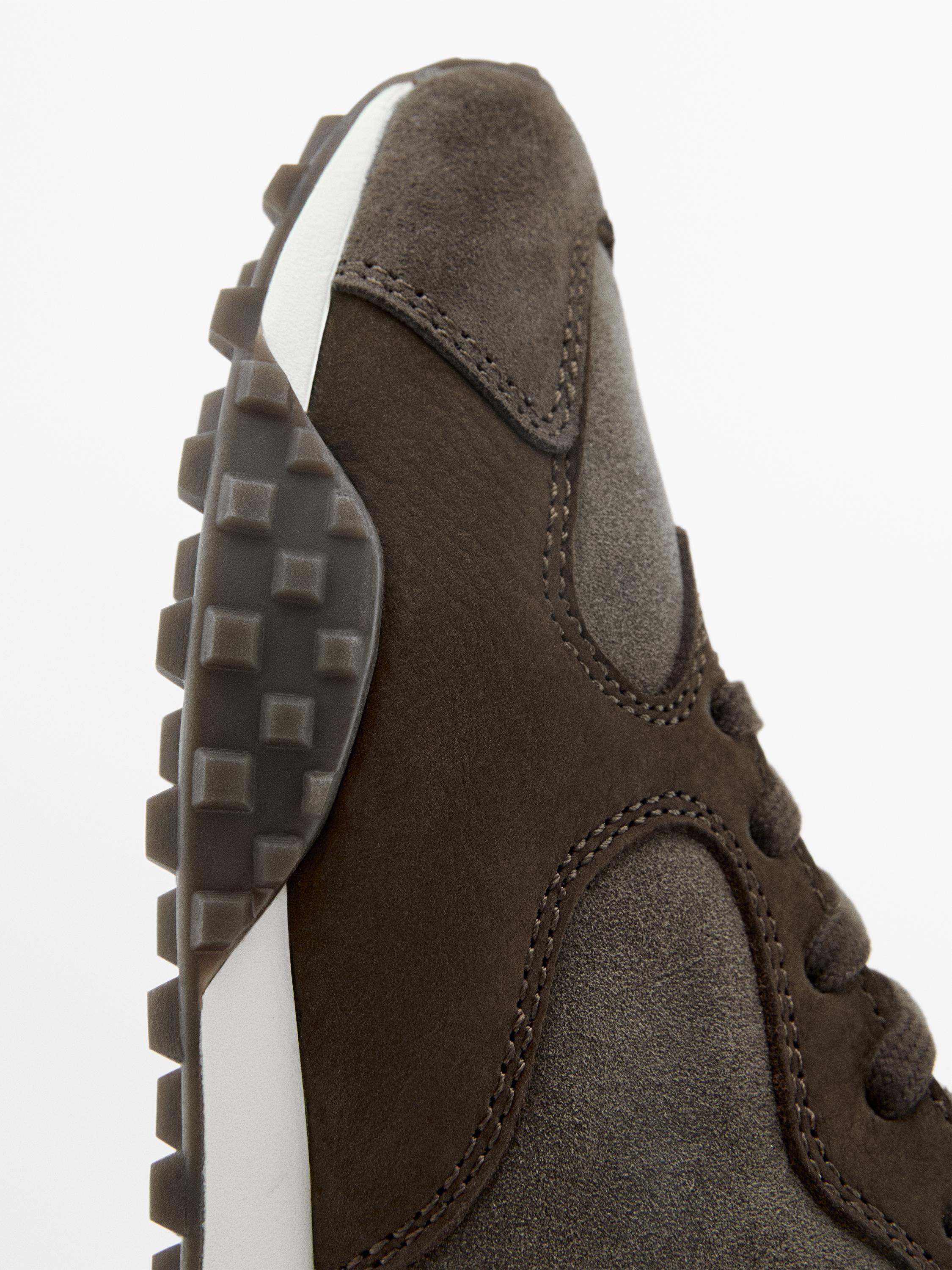 Contrast leather trainers — BROWN