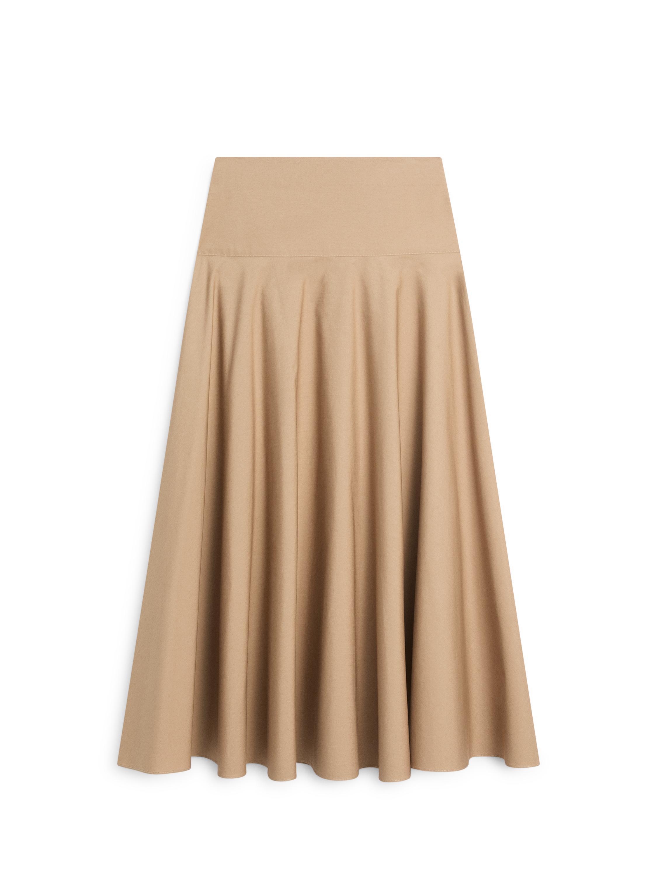 Flounce midi skirt with yoke detail — CAMEL