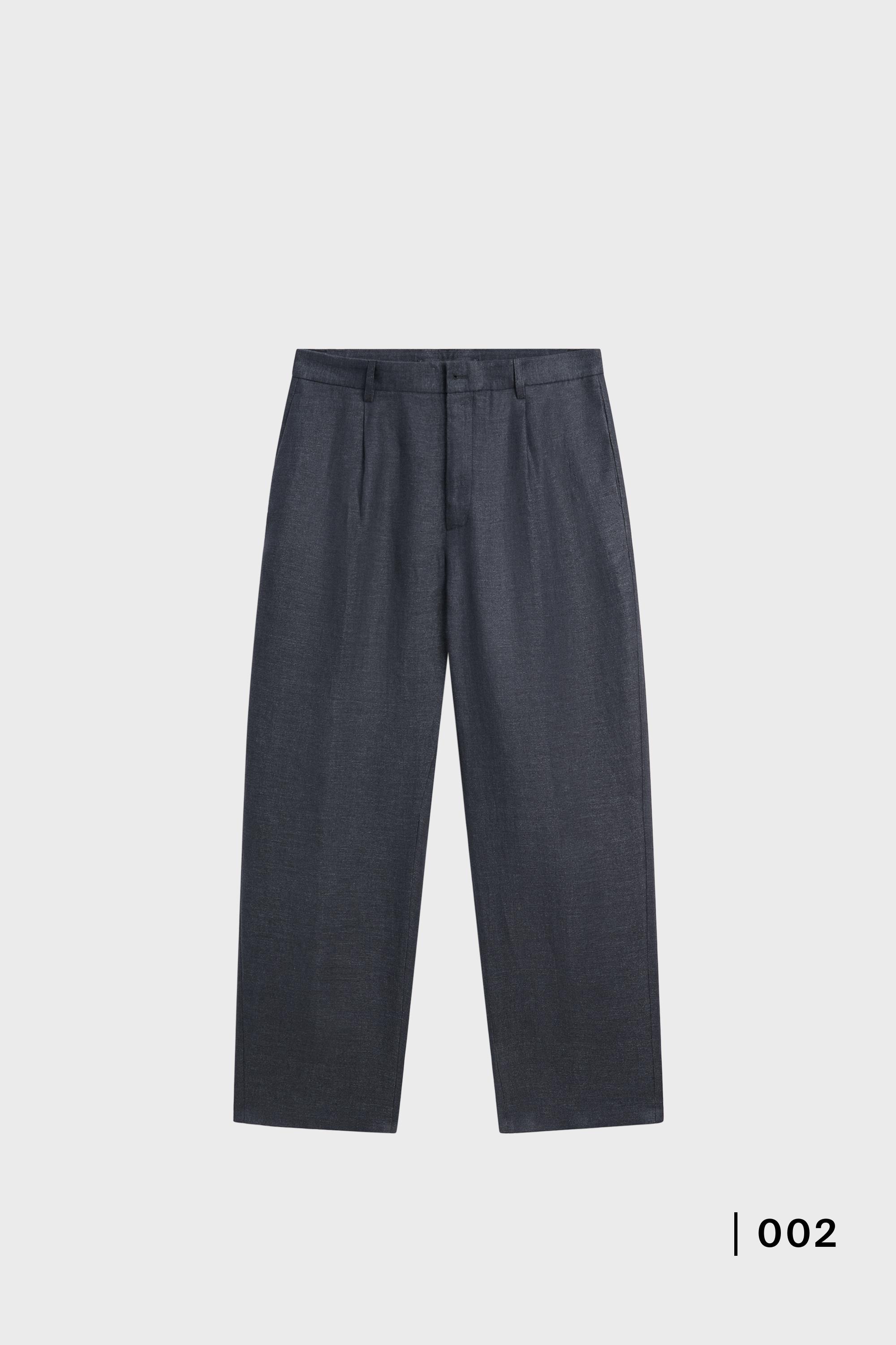 100% linen total look melange trousers — INK BLUE