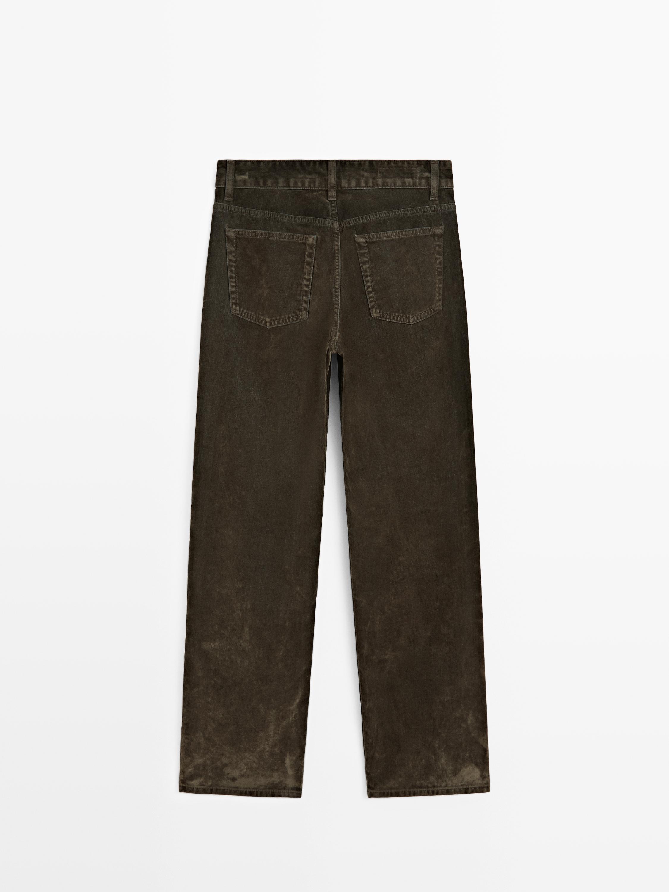 Low-rise straight-leg flocked jeans — KHAKI