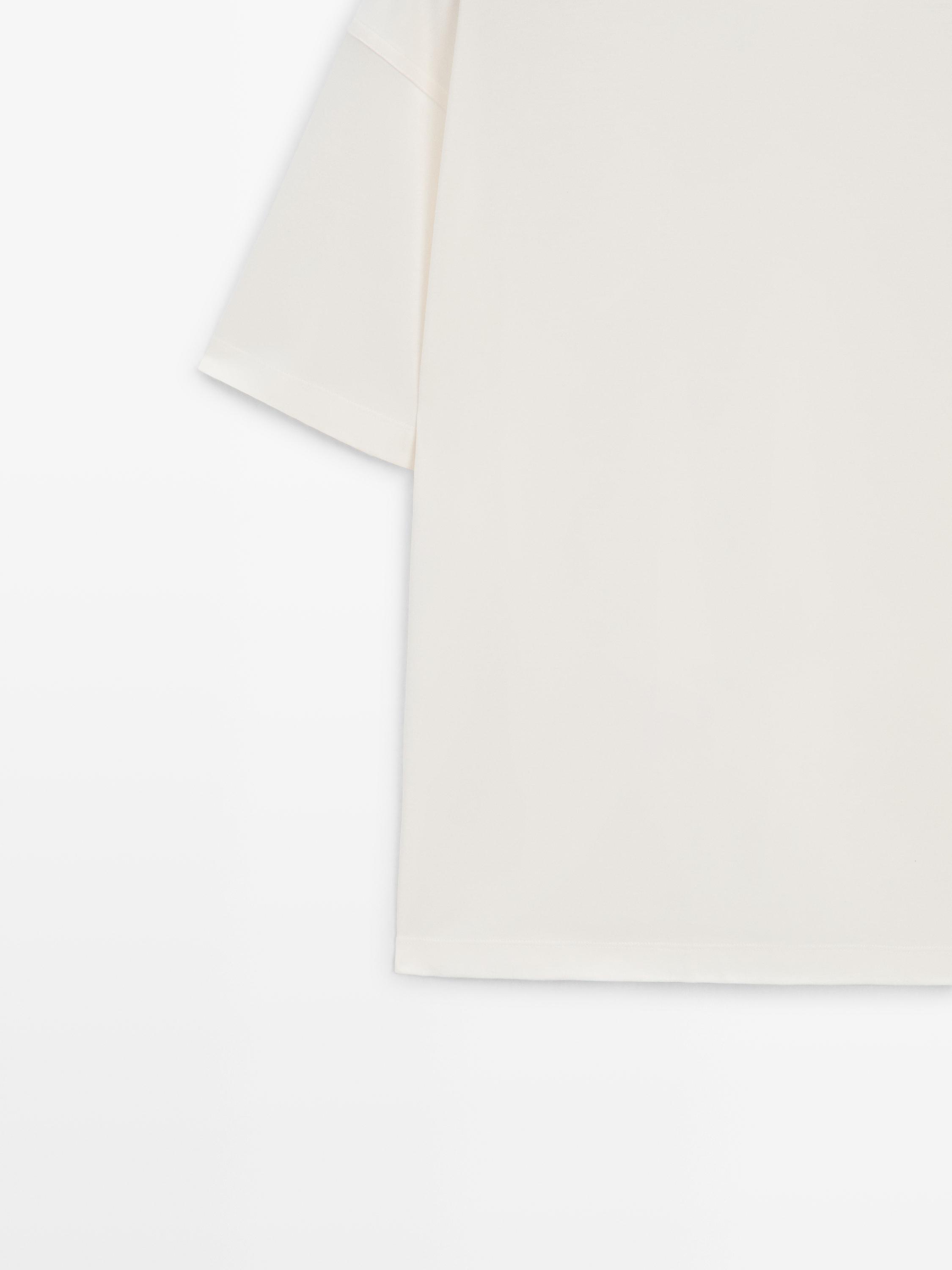 Boxy fit short sleeve cotton blend T-shirt — CREAM