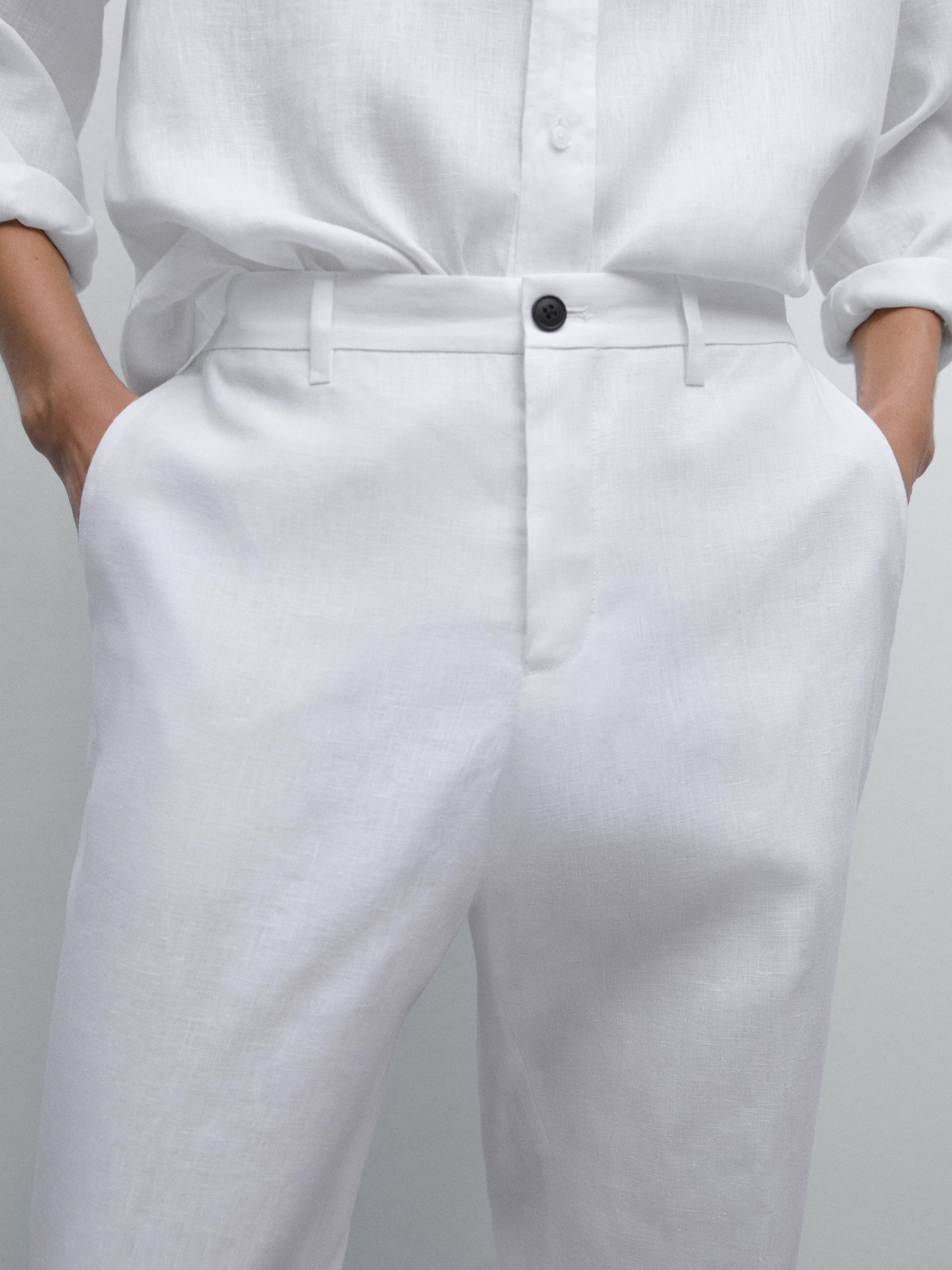 Pantalon regular fit 100 % lin