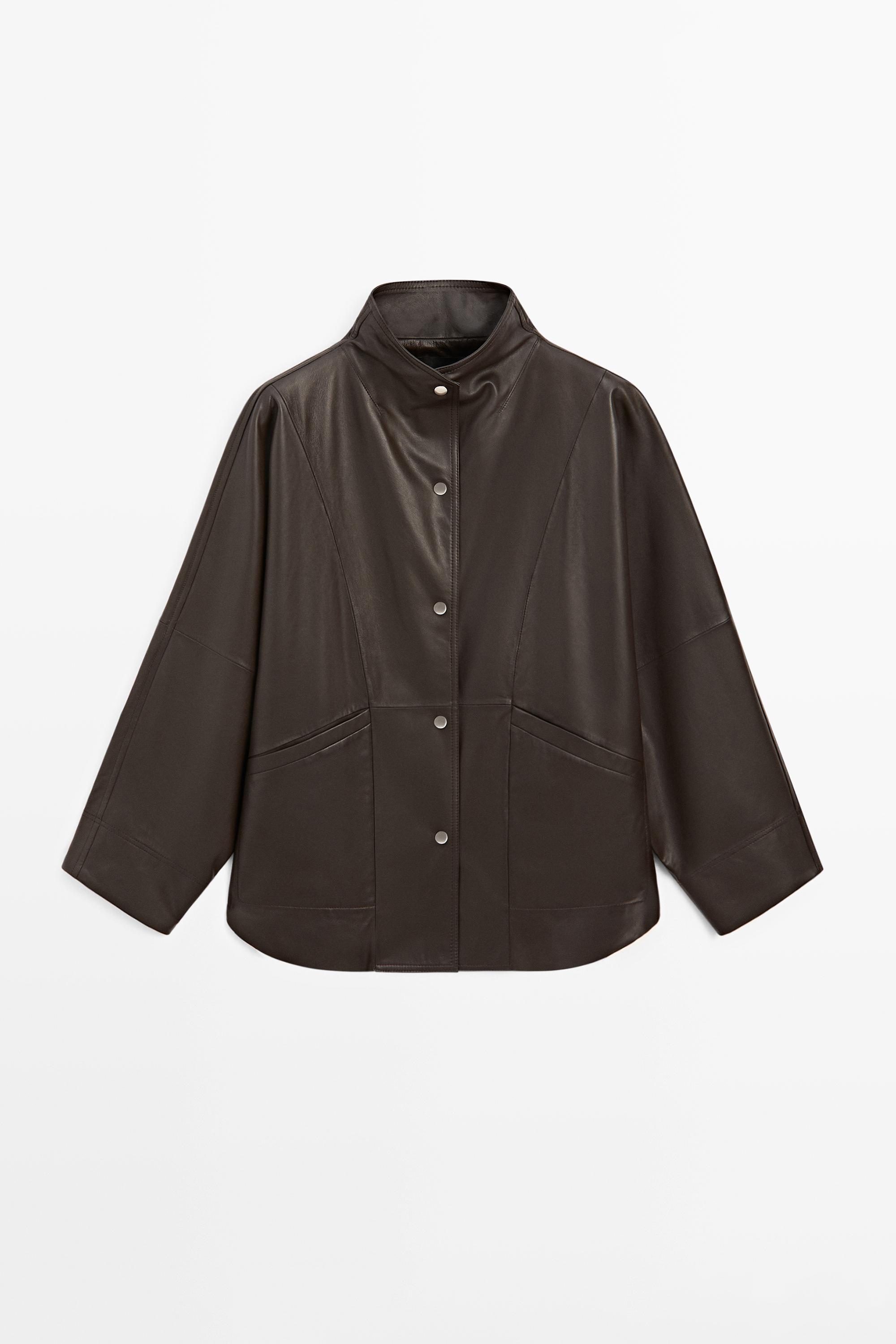 Nappa leather cape parka with pockets