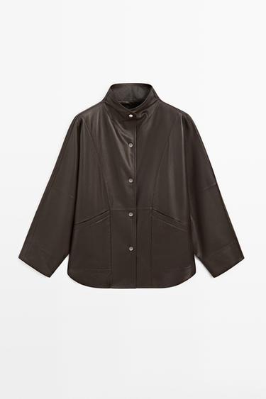 Nappa leather cape jacket — BROWN 2