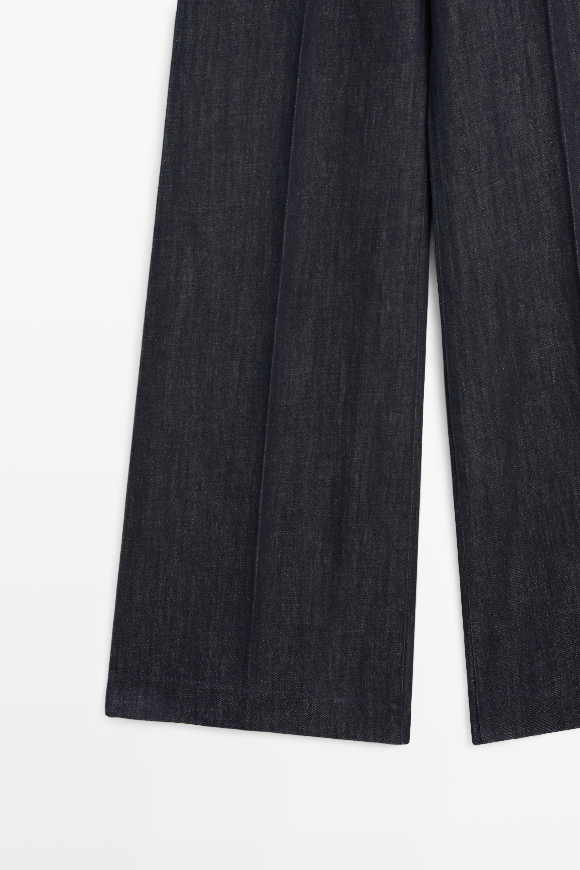 High-waist palazzo denim pants co-ord — DARK BLUE