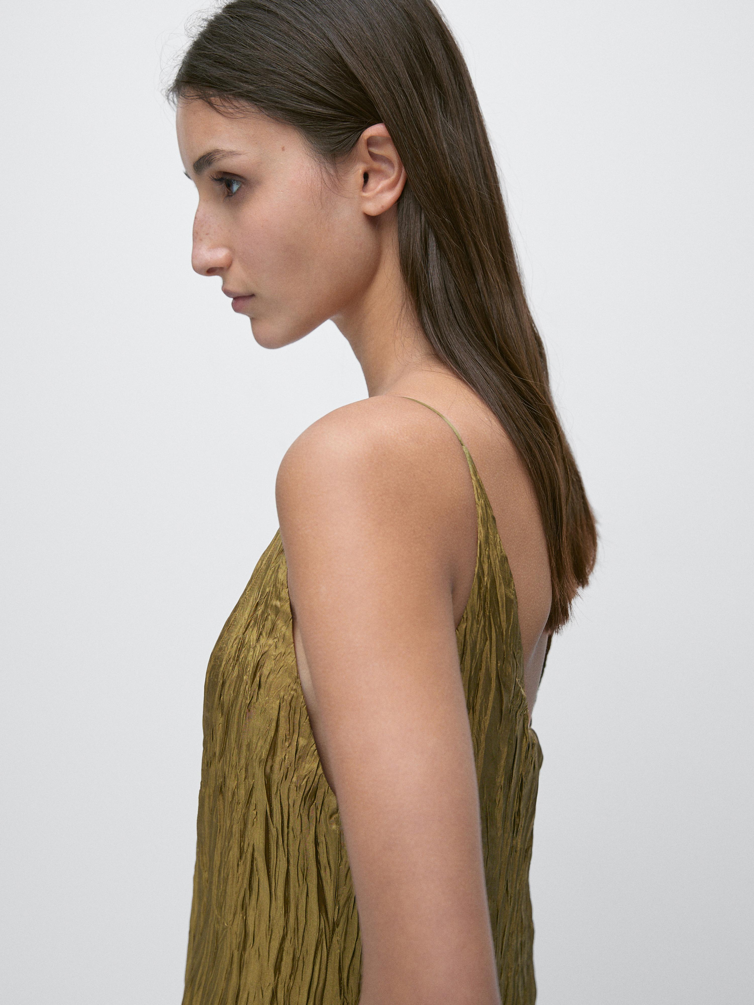 Long flowing halter neck dress Green Dress | Massimo Dutti Long flowing halter neck dress Green Dress | Massimo Dutti