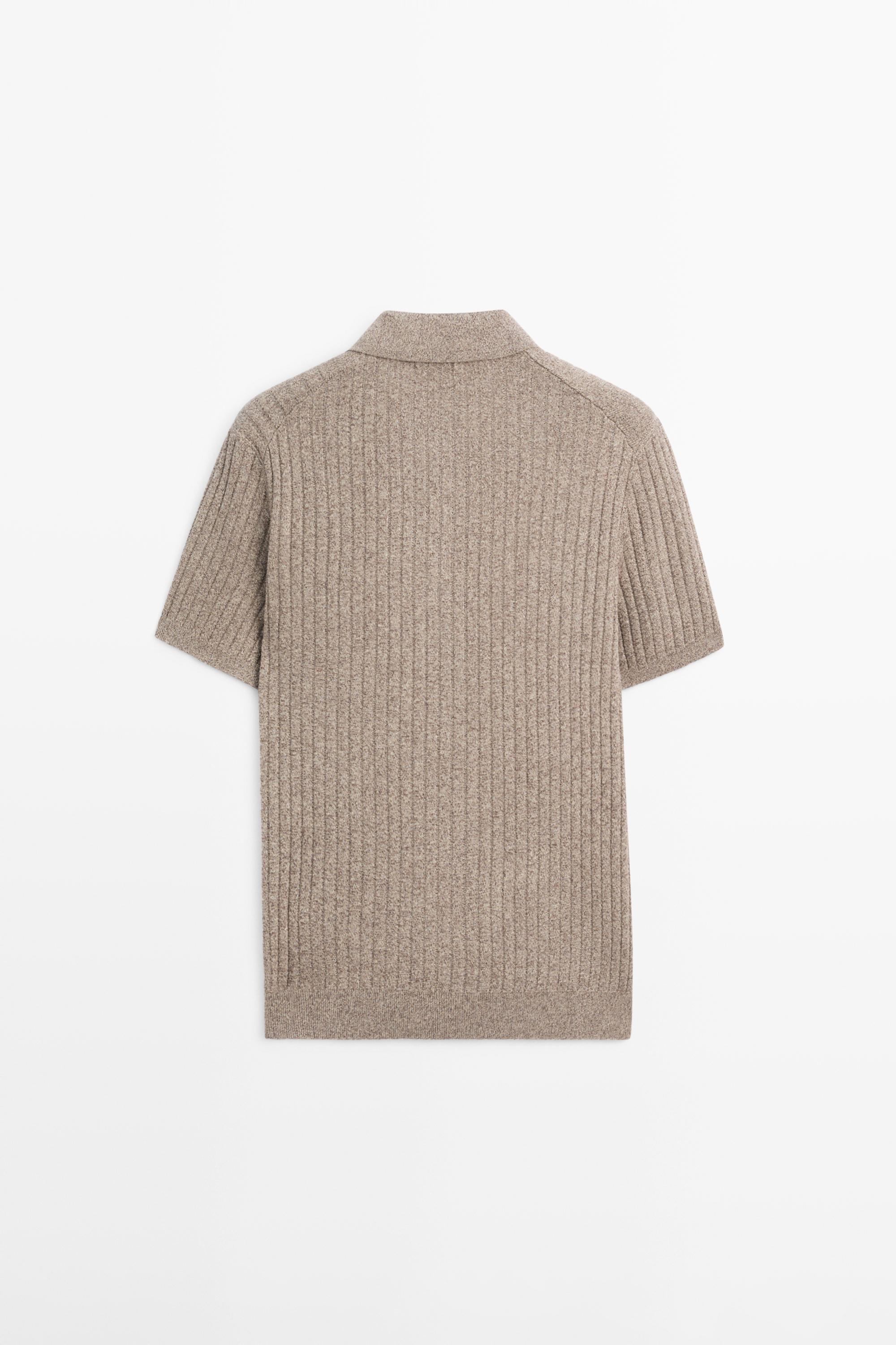 Pulover din tricot de bumbac 100% cu guler polo · Cafeniu