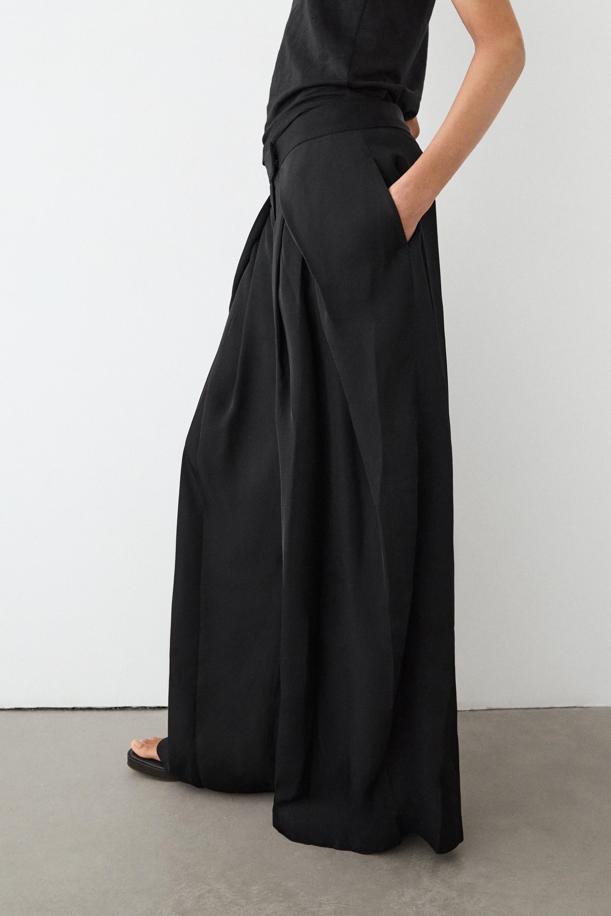 Satin trousers with darts — BLACK