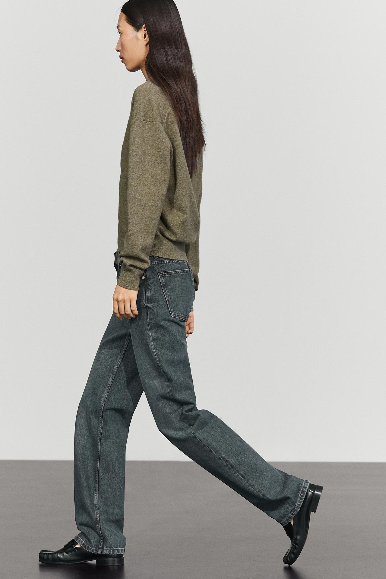 Wool blend knit V-neck sweater — GREEN MARL