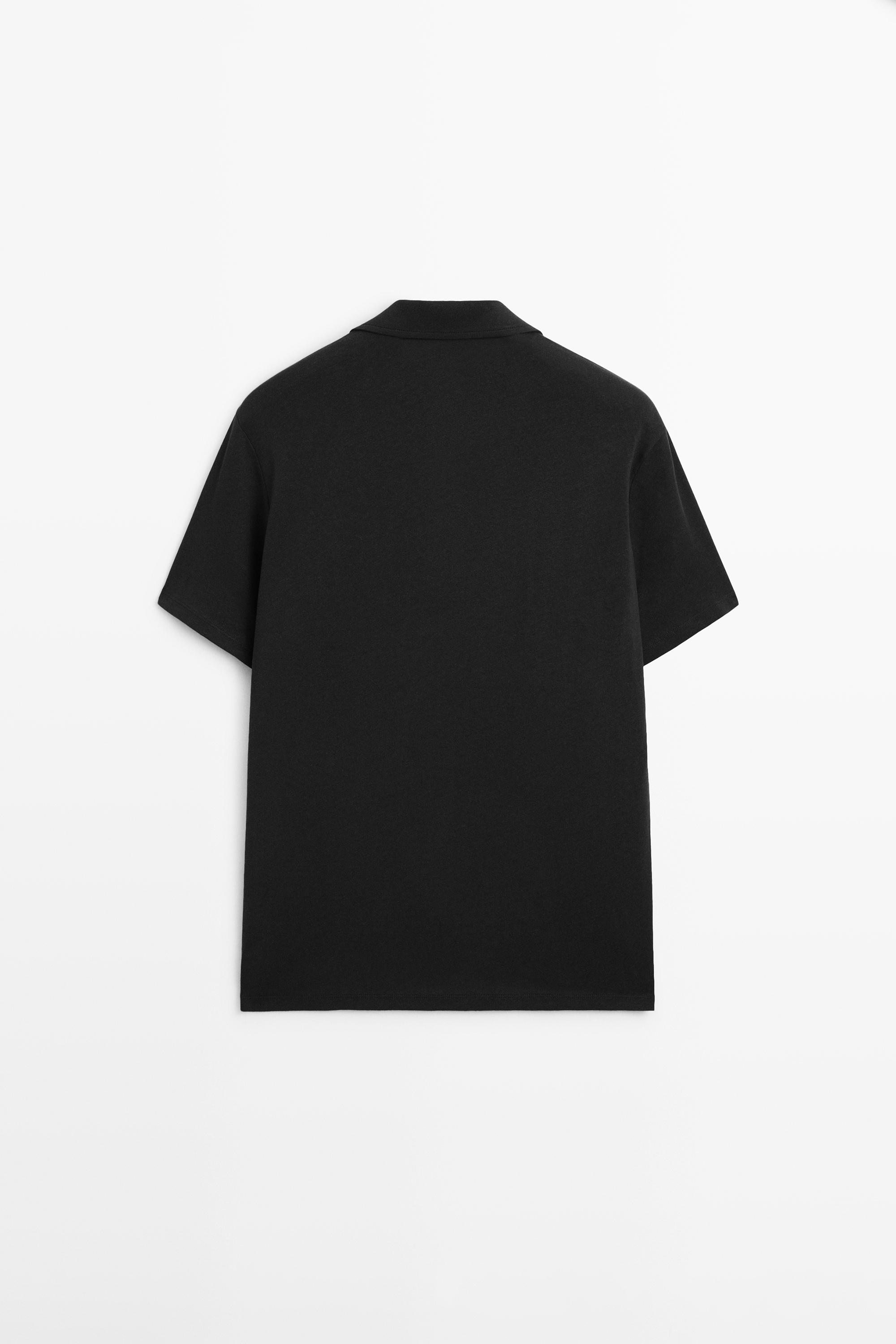 Regular fit short sleeve linen-cotton blend shirt — BLACK