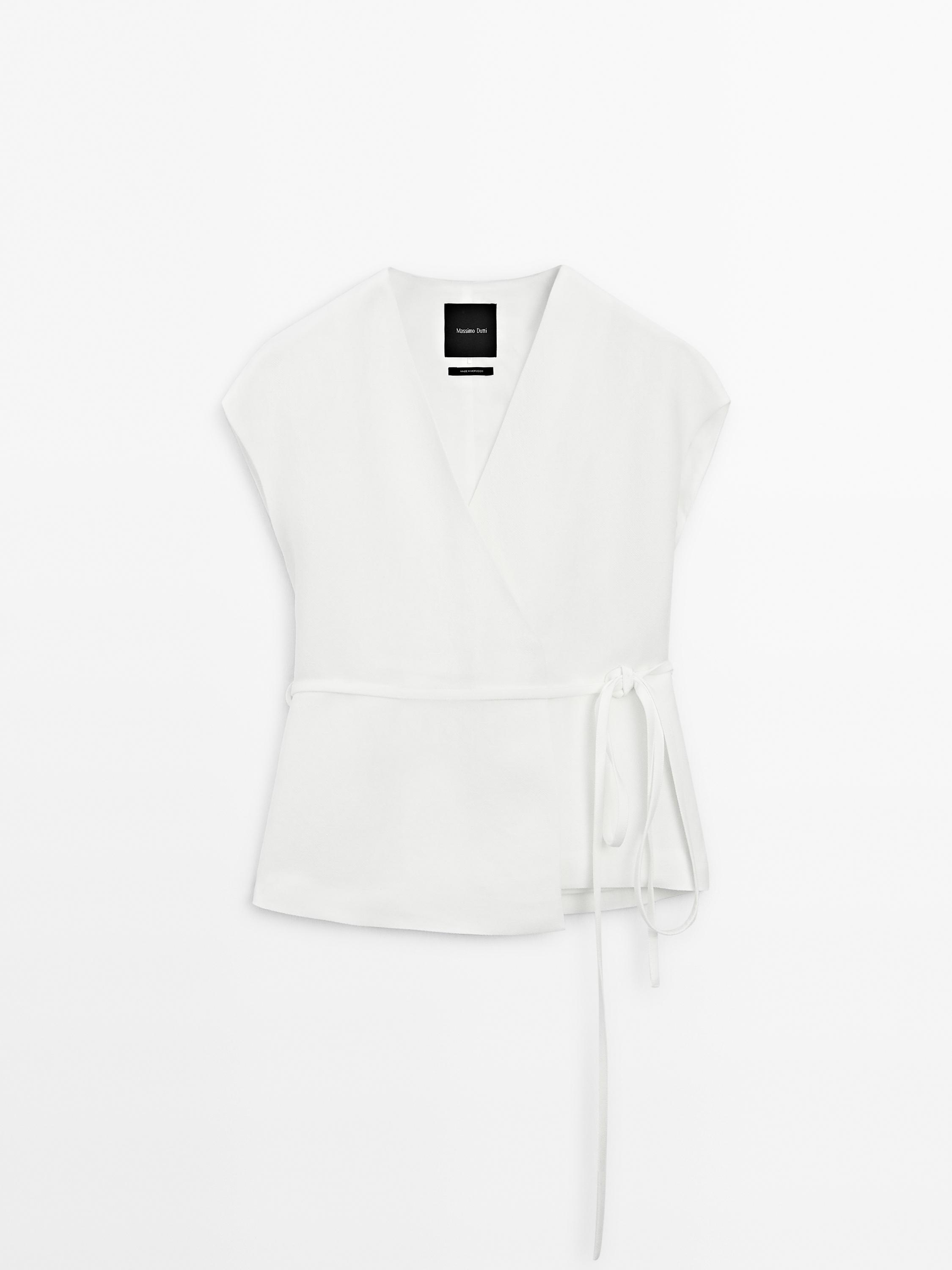 Kimono lin croisé avec nœud