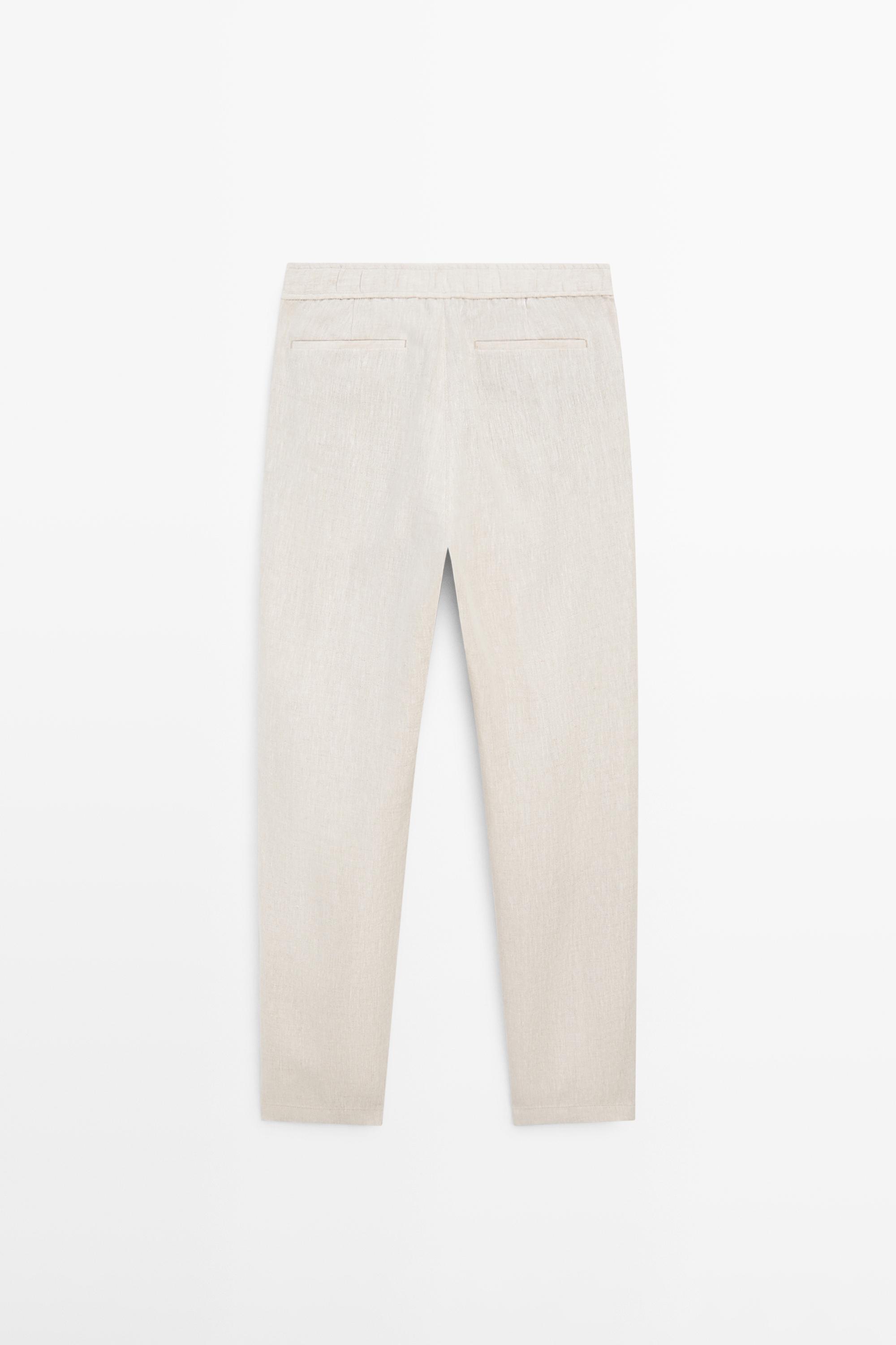 Linen jogger fit pants — BEIGE