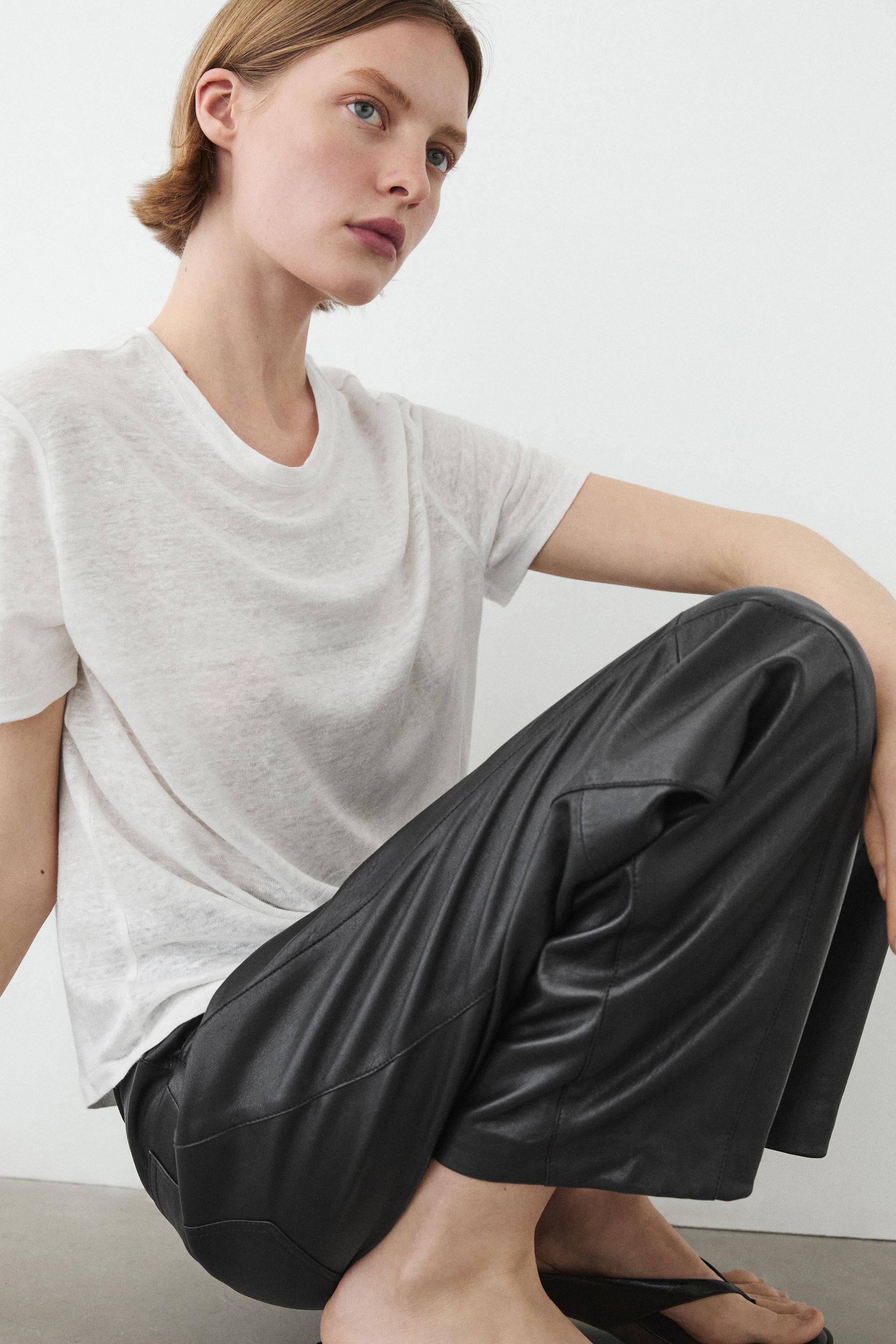 Balloon fit nappa leather trousers — BLACK (alternate view)