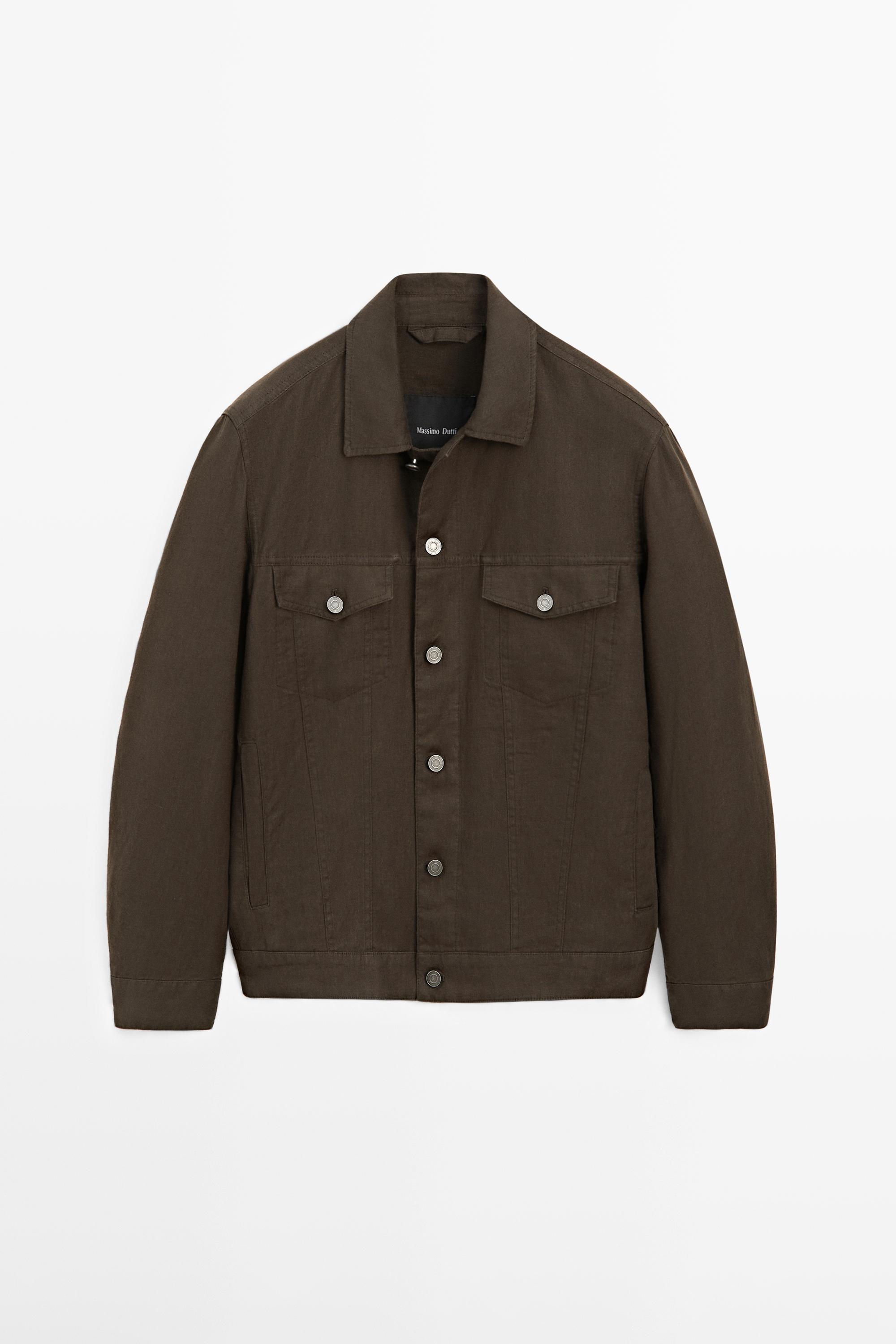 100% linen trucker jacket — DARK KHAKI