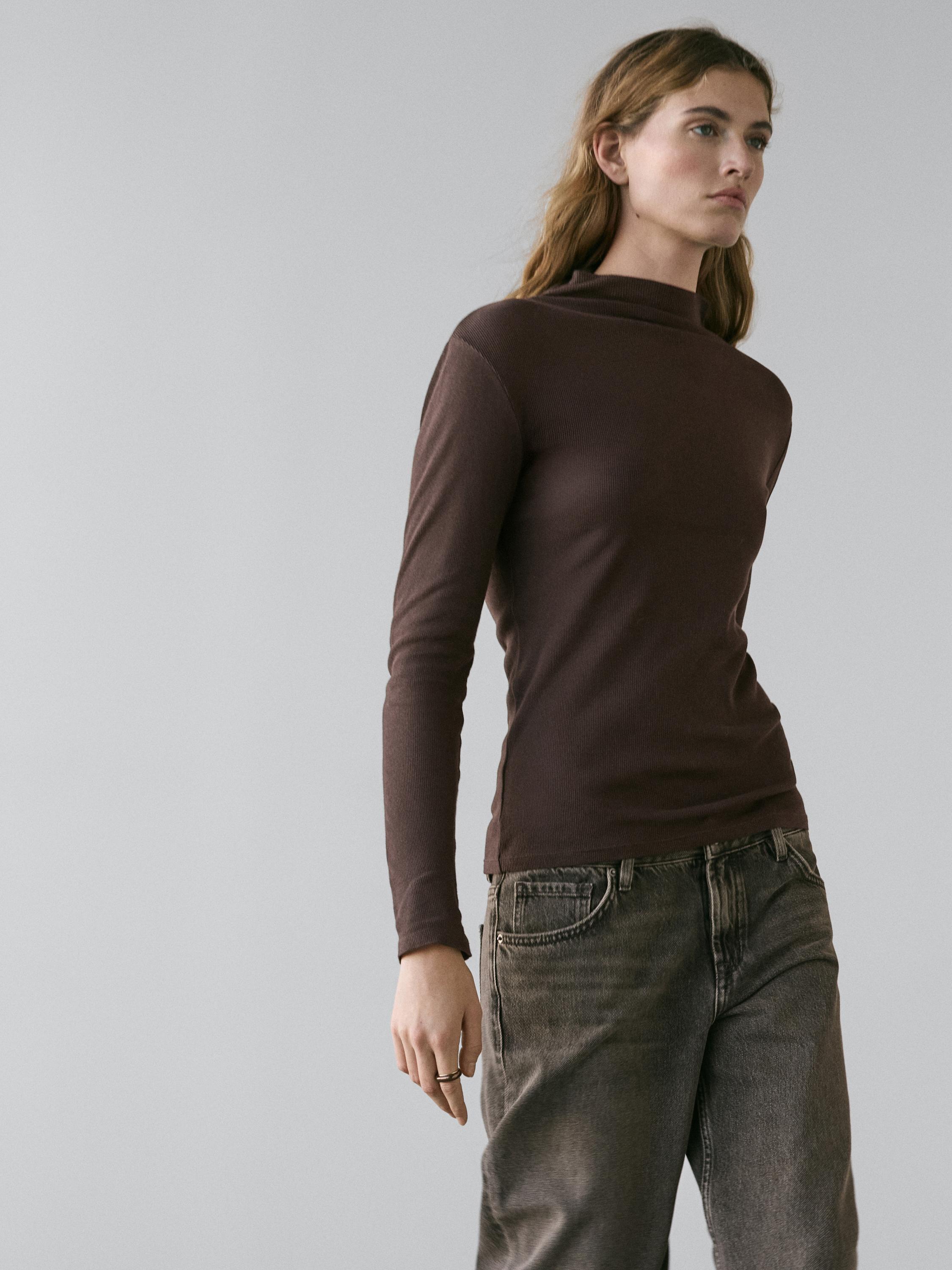 Ribbed long sleeve cotton T-shirt