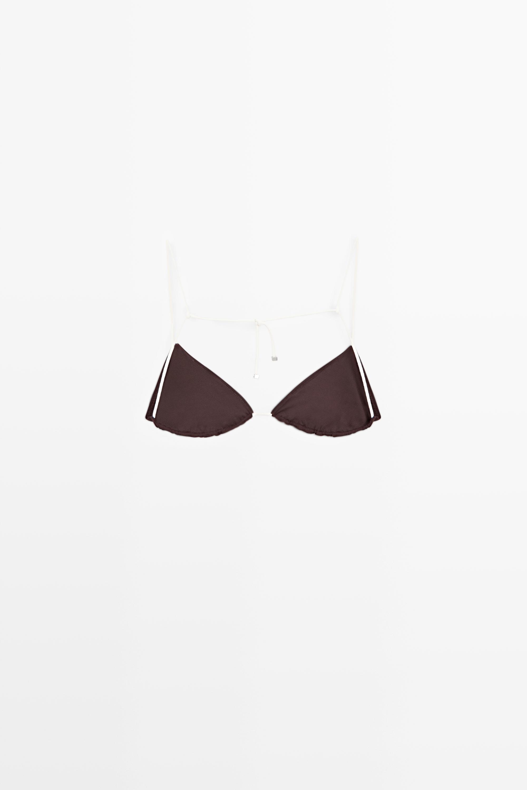 Contrast tie triangle bikini top — BROWN