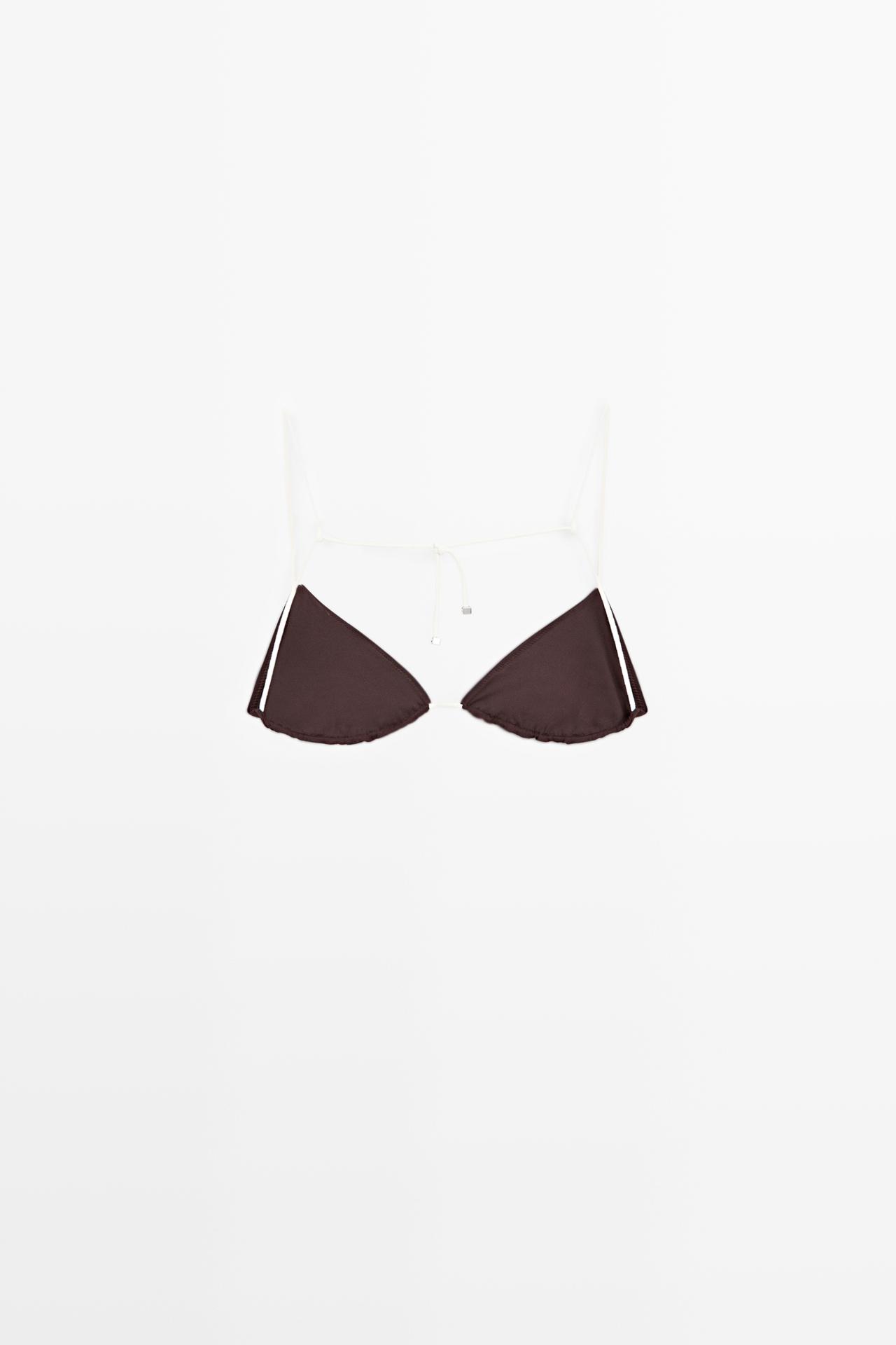 Contrast tie triangle bikini top — BROWN