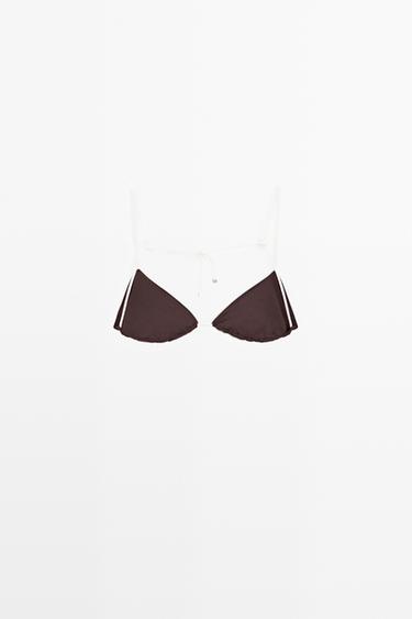 Contrast tie triangle bikini top — BROWN 5