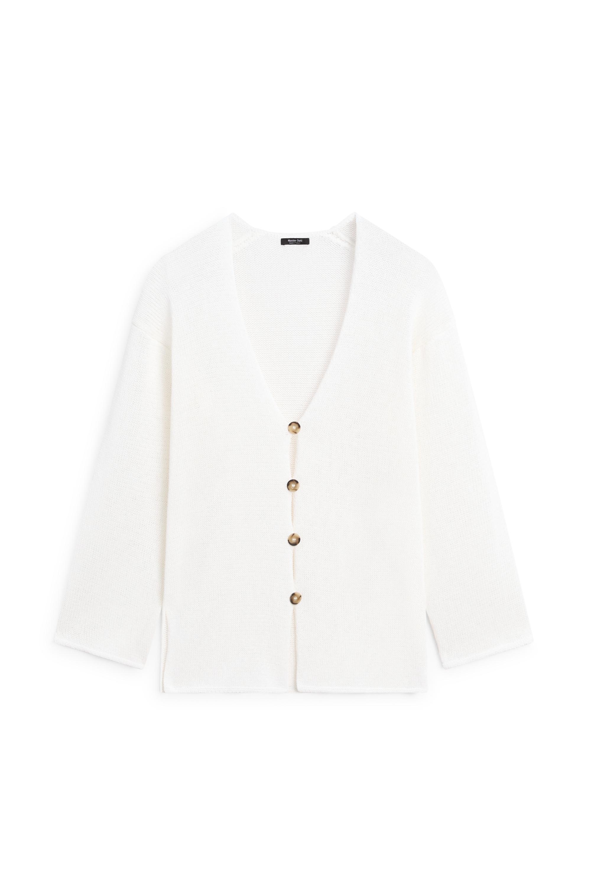 Long knit V-neck cardigan — WHITE