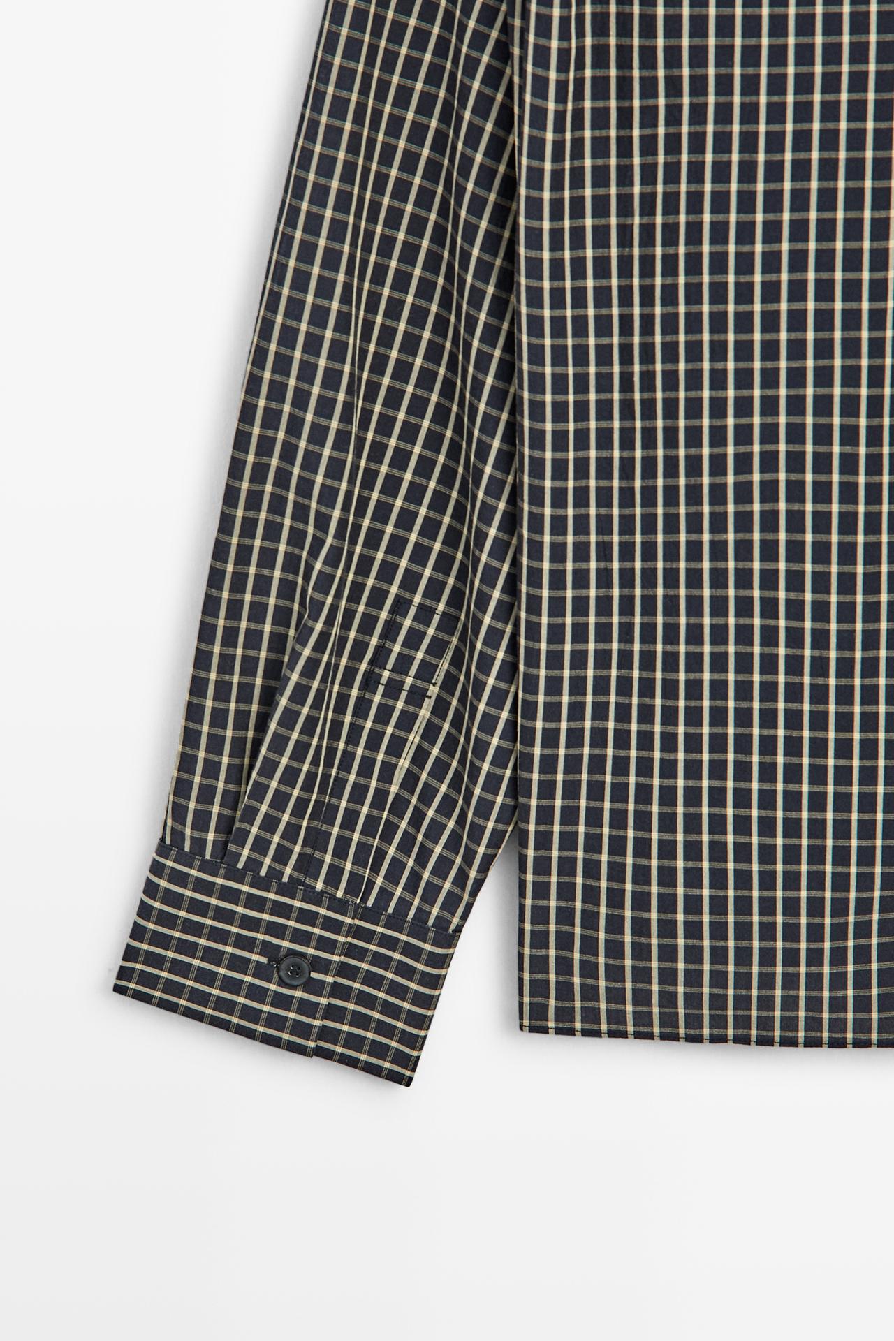 100% cotton check shirt with shoulder detail — DARK BLUE