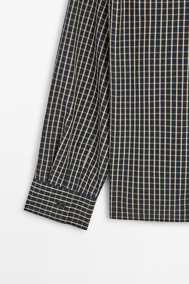 100% cotton check shirt with shoulder detail — DARK BLUE 7