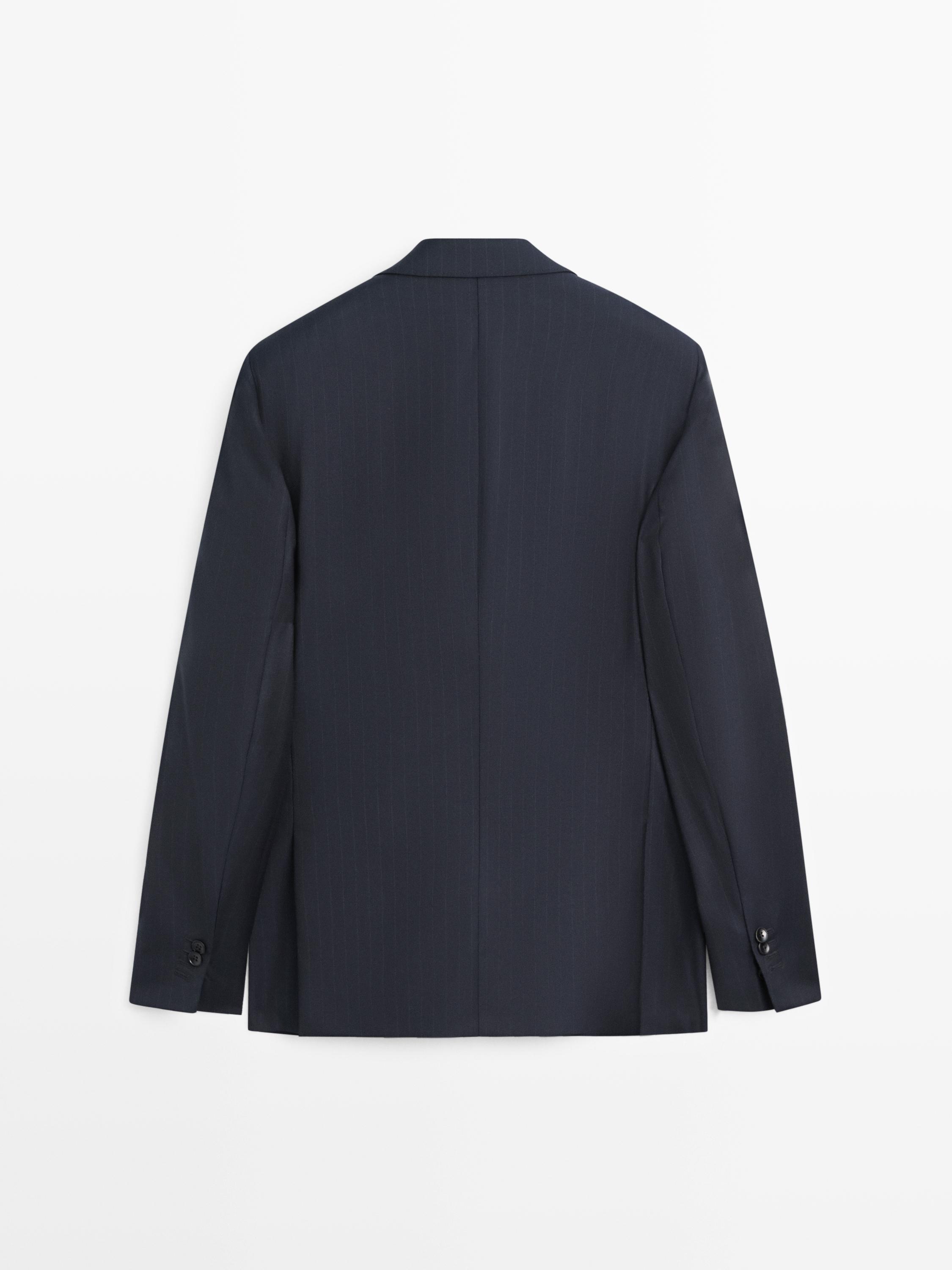 100% cool wool striped suit blazer — NAVY BLUE