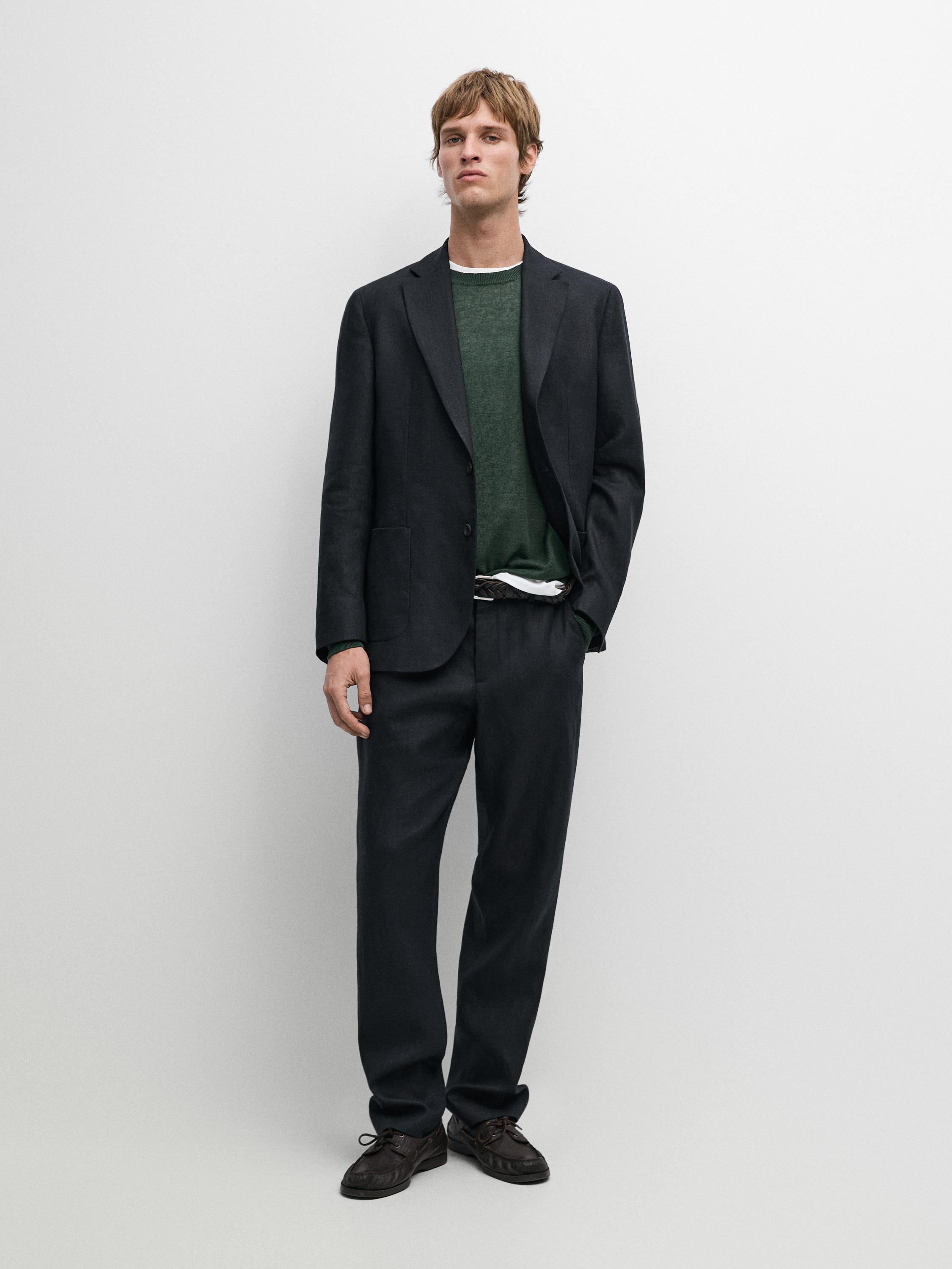 Linen suit trousers — NAVY BLUE
