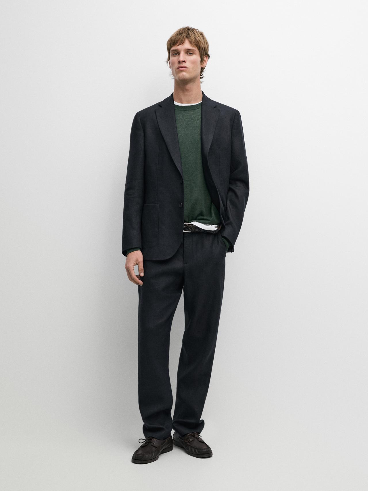 Linen suit trousers — NAVY BLUE