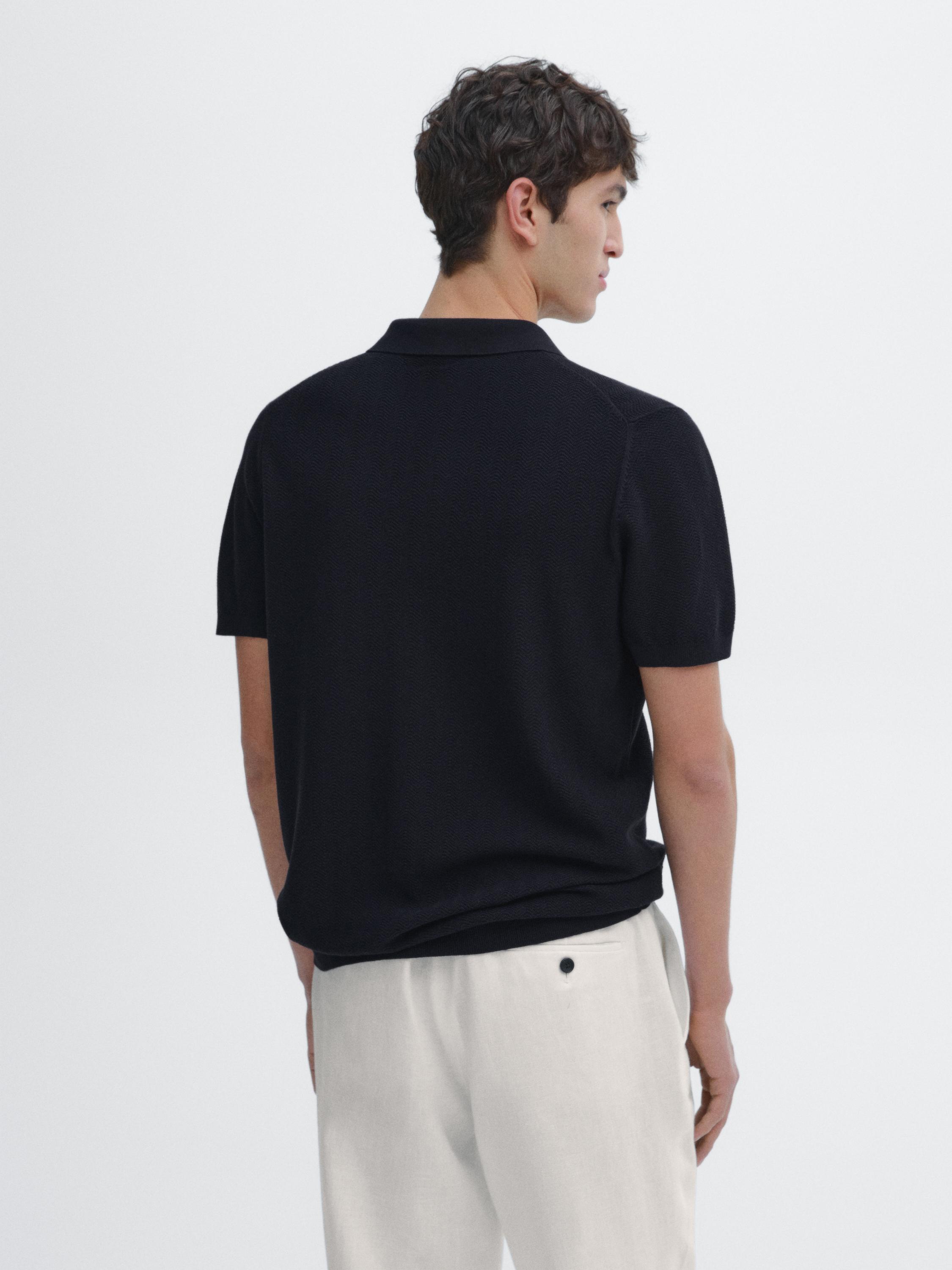 Cotton herringbone knit polo sweater