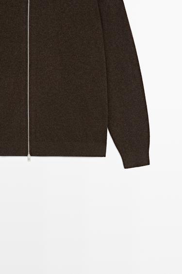 100% cashmere knit cardigan with hood — BROWN MARL 7