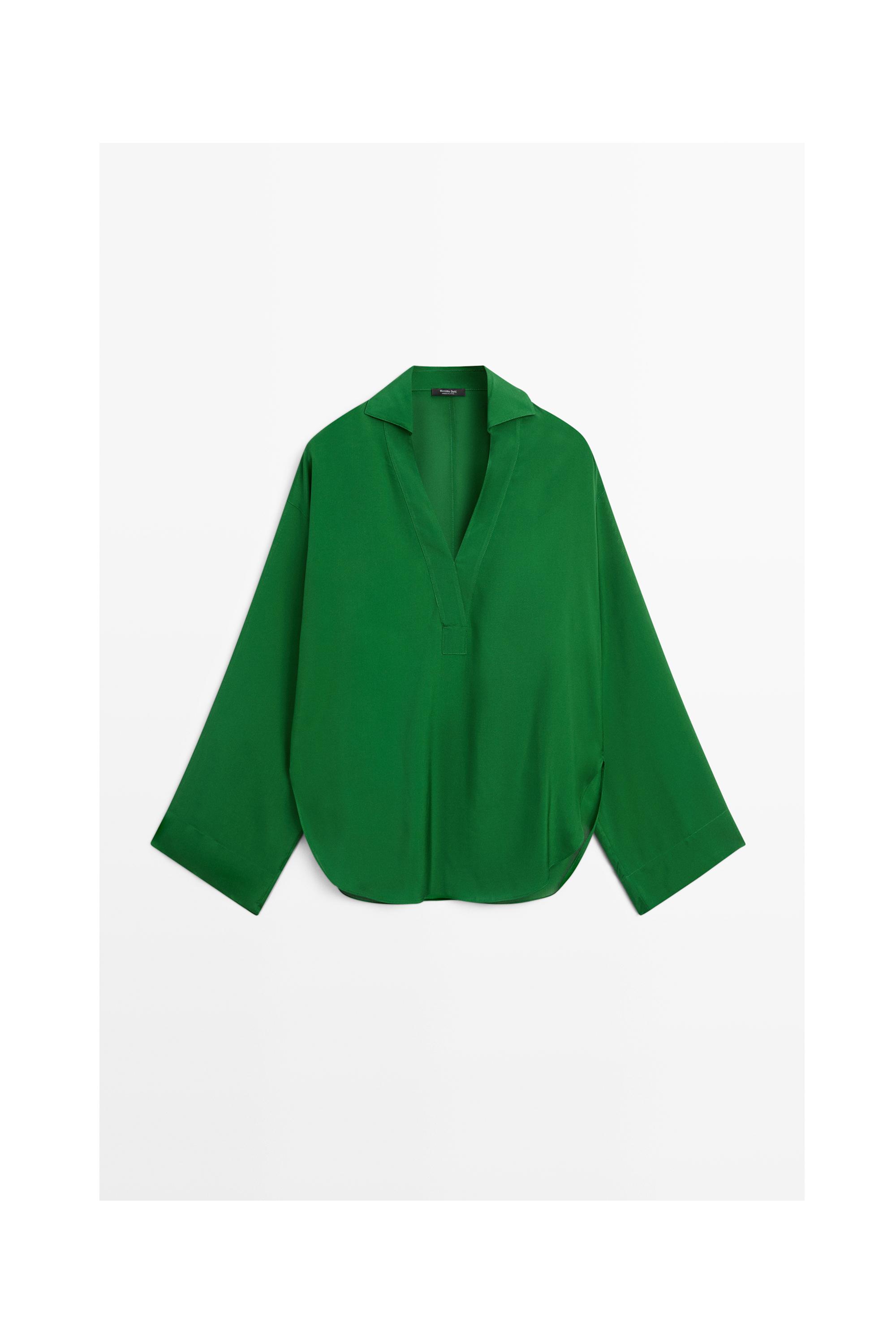 Long sleeve flowing polo shirt — GREEN