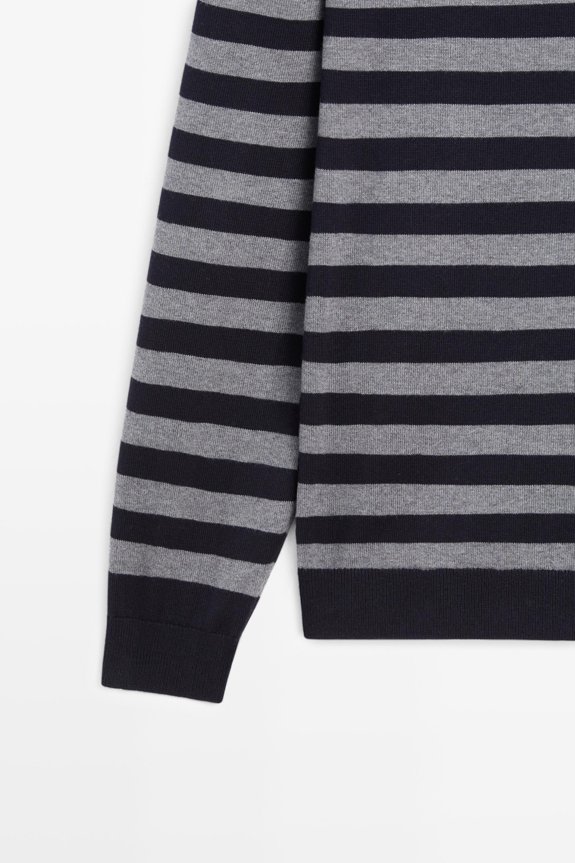 Cotton blend striped knit sweater — NAVY BLUE