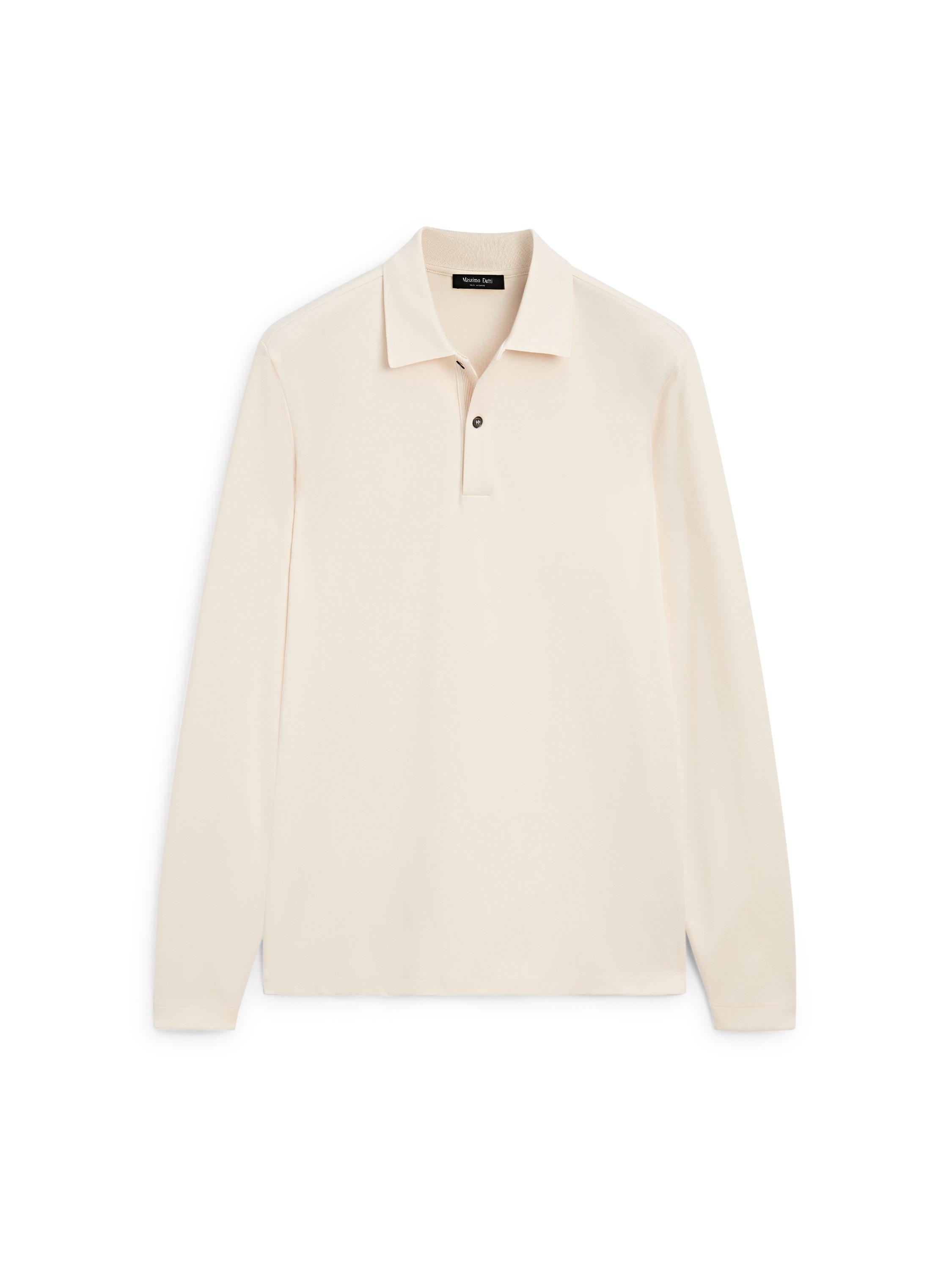 Long sleeve polo shirt with ribbed detail — CREAM