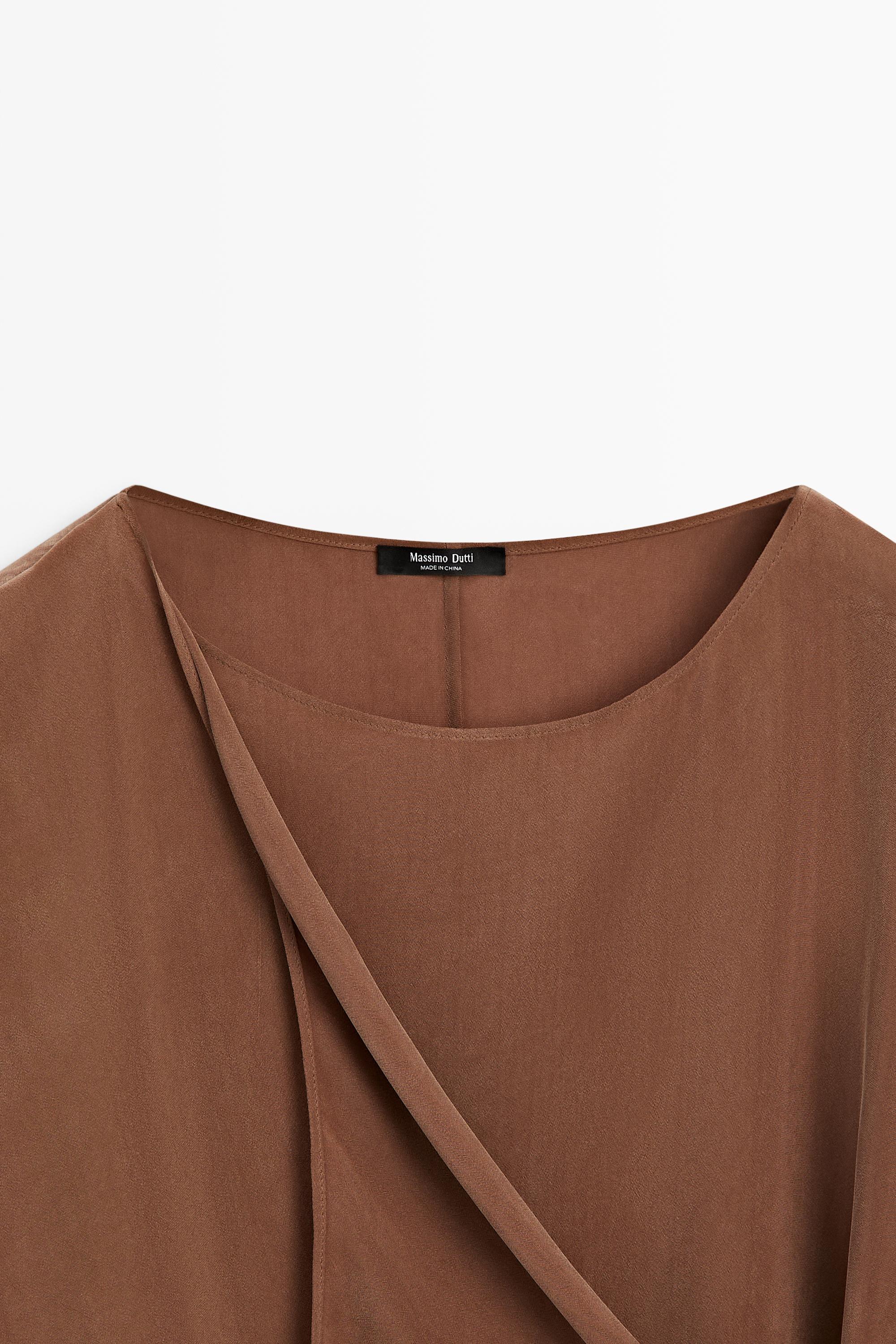 Flowing kimono with tie detail — BROWN