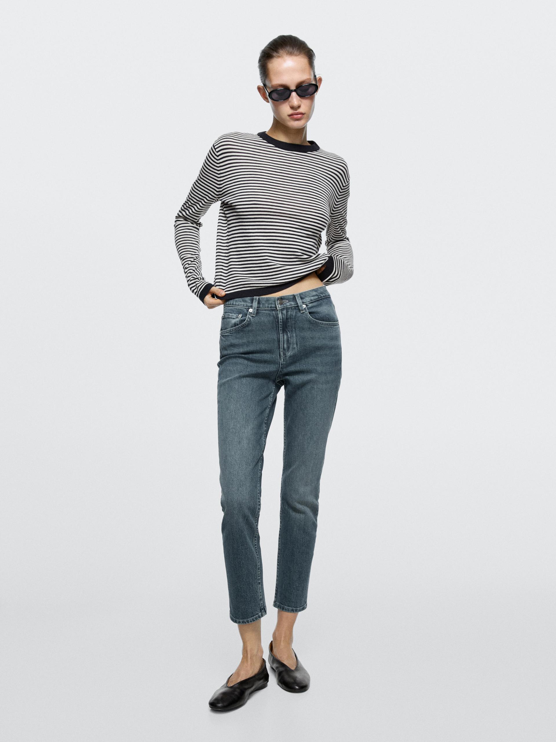 Jeans Slim Fit Cropped A Vita Media - Blu - 44 (It 48) - Massimo Dutti - Femminile