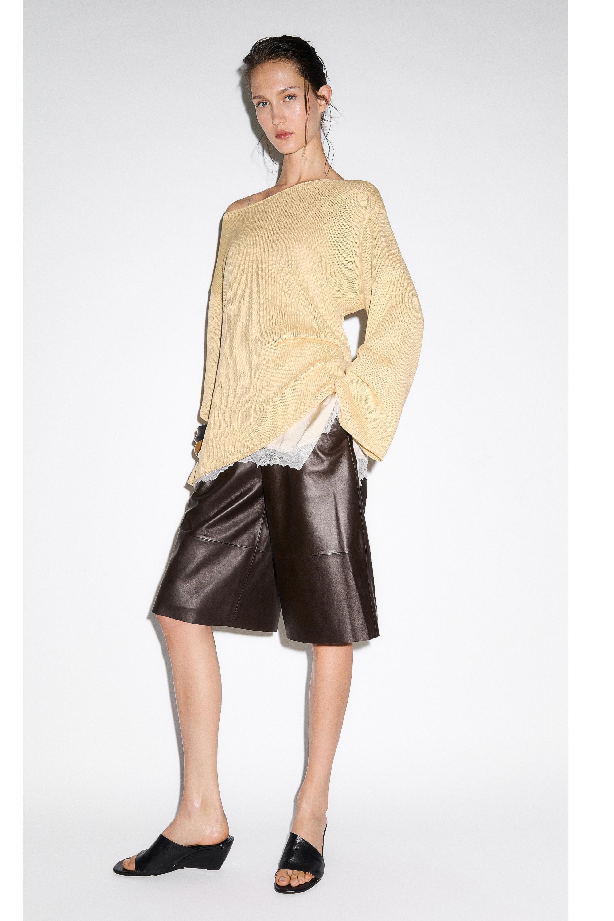 Long nappa leather Bermuda shorts — BROWN