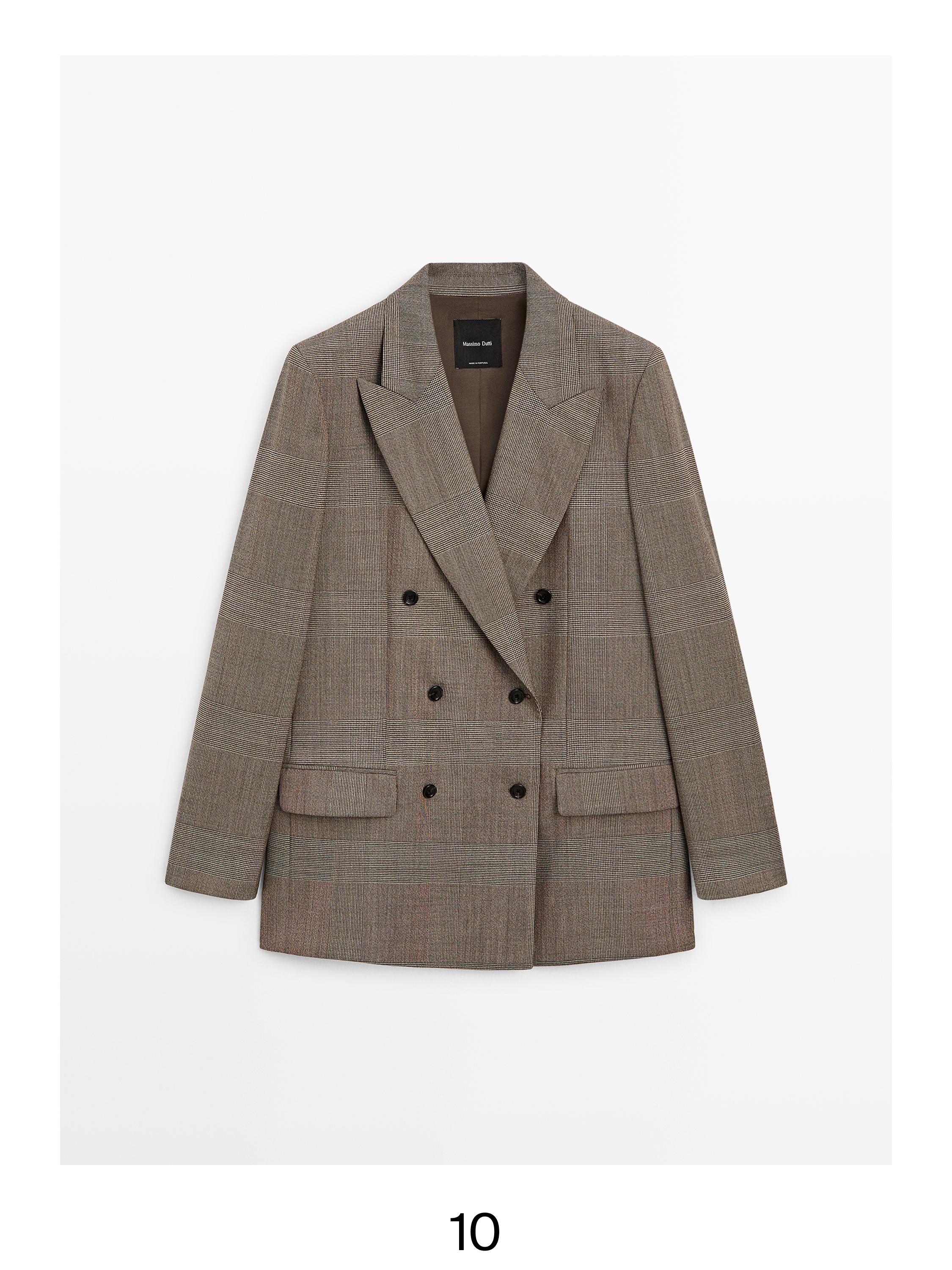 100% wool check suit blazer — BEIGE
