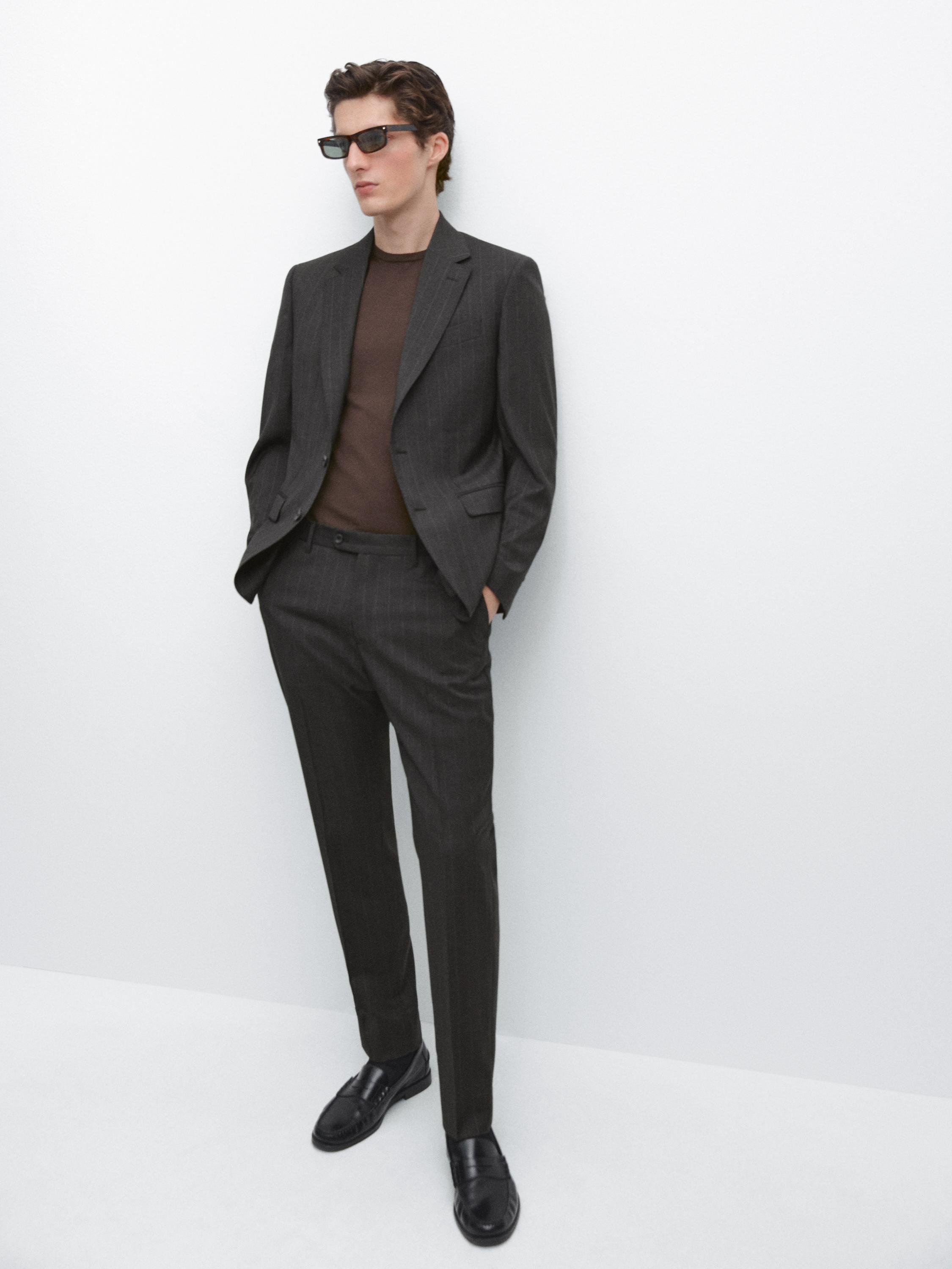 Pinstriped cool wool suit trousers — GREY