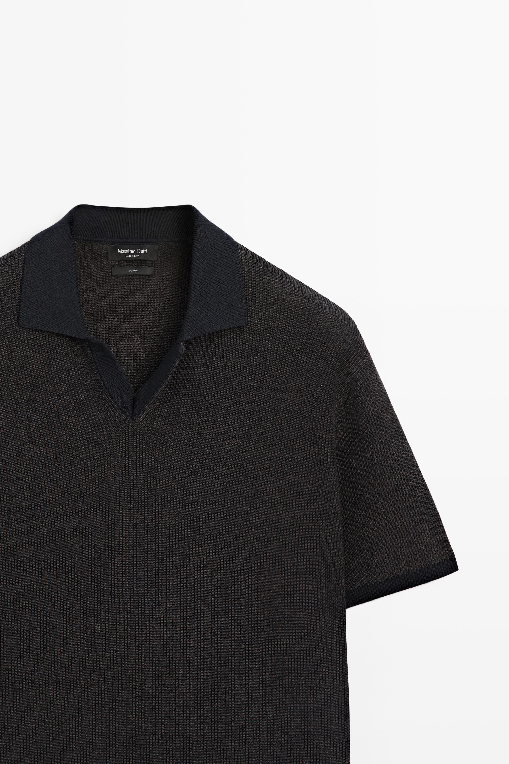 100% Cotton knit polo sweater — NAVY BLUE